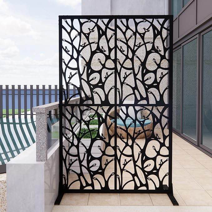 Metal Privacy Screen 72" H×45" W Decorative Outdoor Divider with Stand Panels Outdoor Privacy Screens Freestanding for Outside Patio Garden Backyard