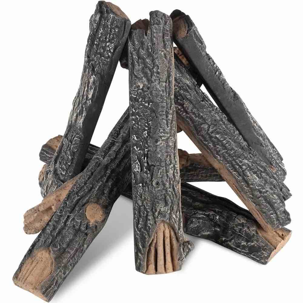 Pcs Oak Logs, Gas Fireplace Ceramic Logs for Fire place, Heat-Resistant Wood Log Gas Realistic Logs, Stackable Wood Branches for Gas Fireplace, Firebowl Indoor or Outdoor