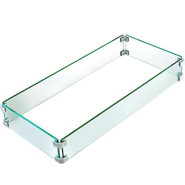 Fire Pit Wind Guard 29.5 in. x 13.6 in. x 4 in. Fire Pit Tempered Glass Wind Guard Fence 0.3 in. Thick Fire Pit Insert