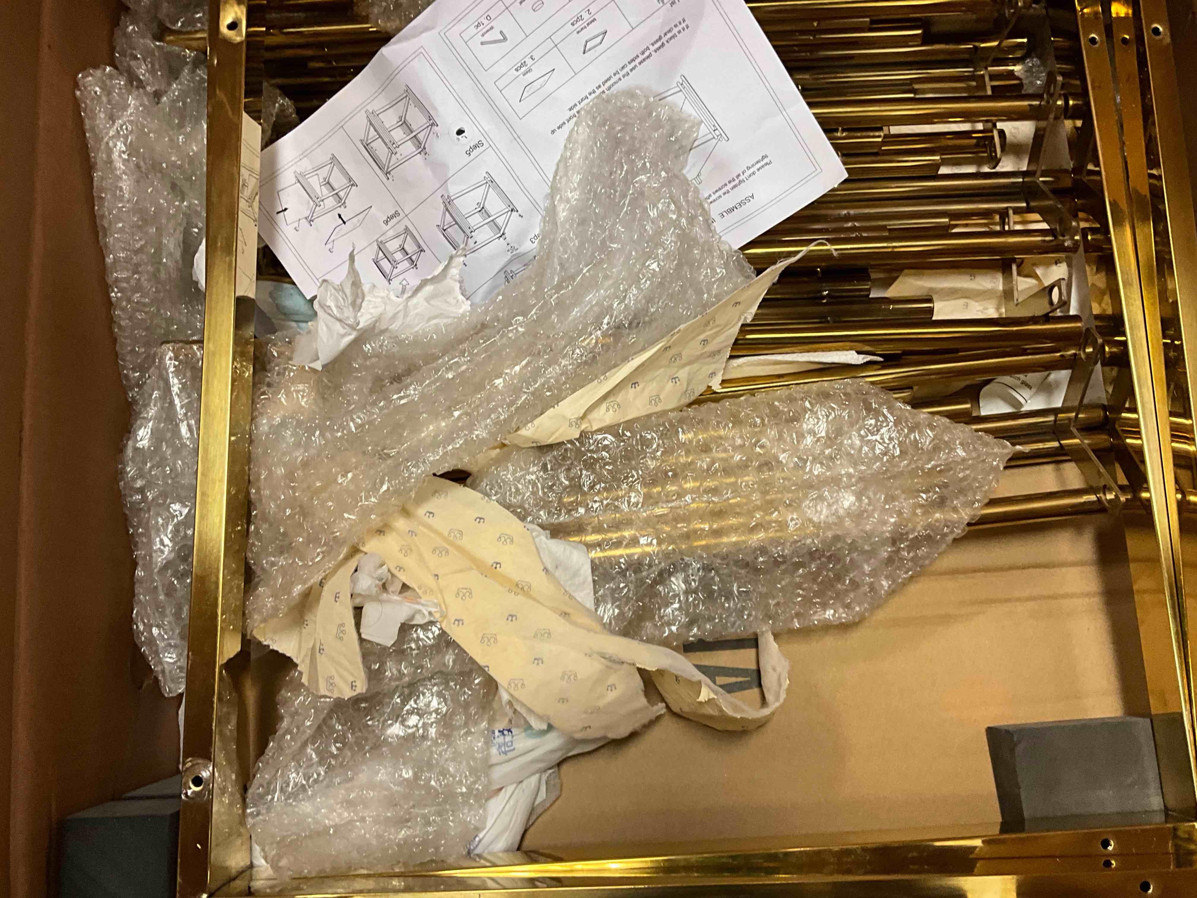 Broken Glass. Clear Glass End Table Square Sofa Side Table with Gold Stainless Steel Frame, 20" Small Glass Bedside Table Luxury 2-Tier Bedside Table with Glass Storage Shelf for Living Room Bedroom