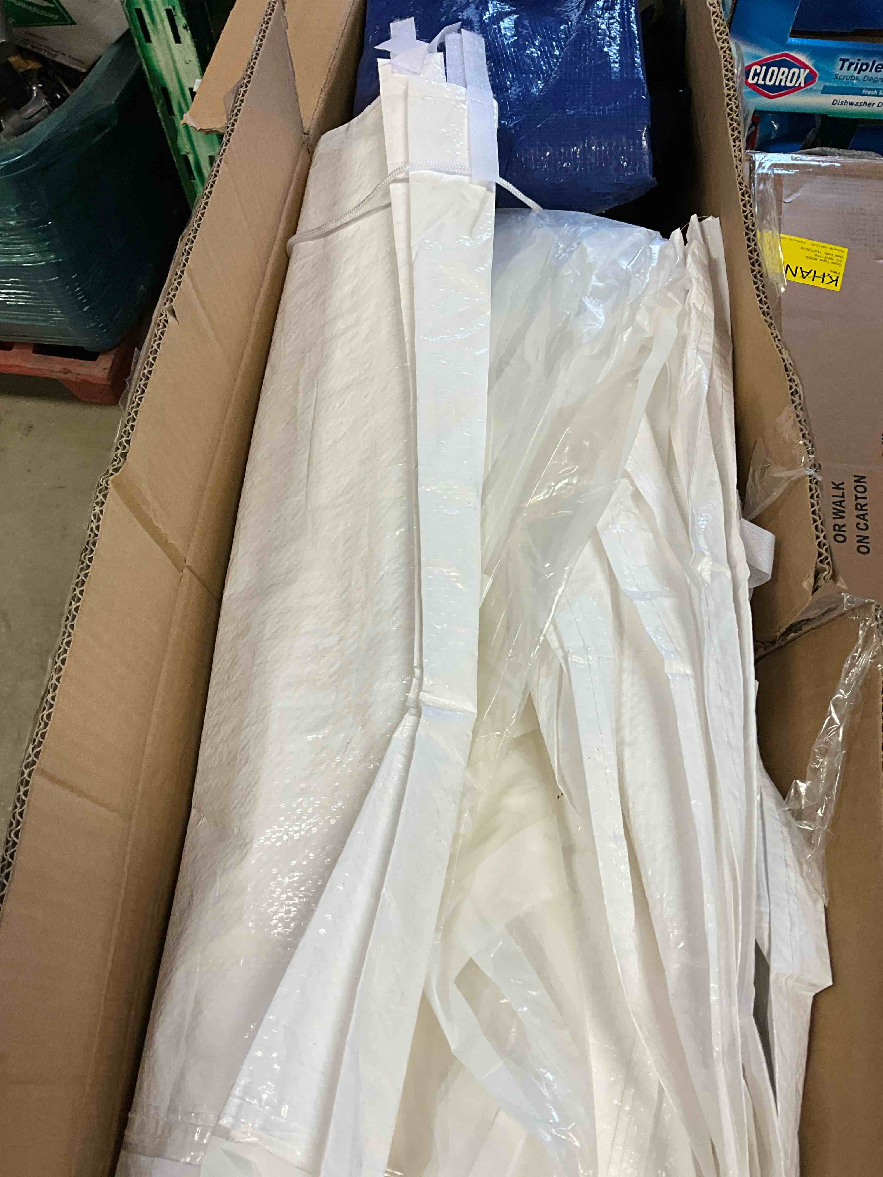 Condition photo showing Good Condition for Previously owned. 10 ft x 20 ft White and Blue Party Tent with clear windows