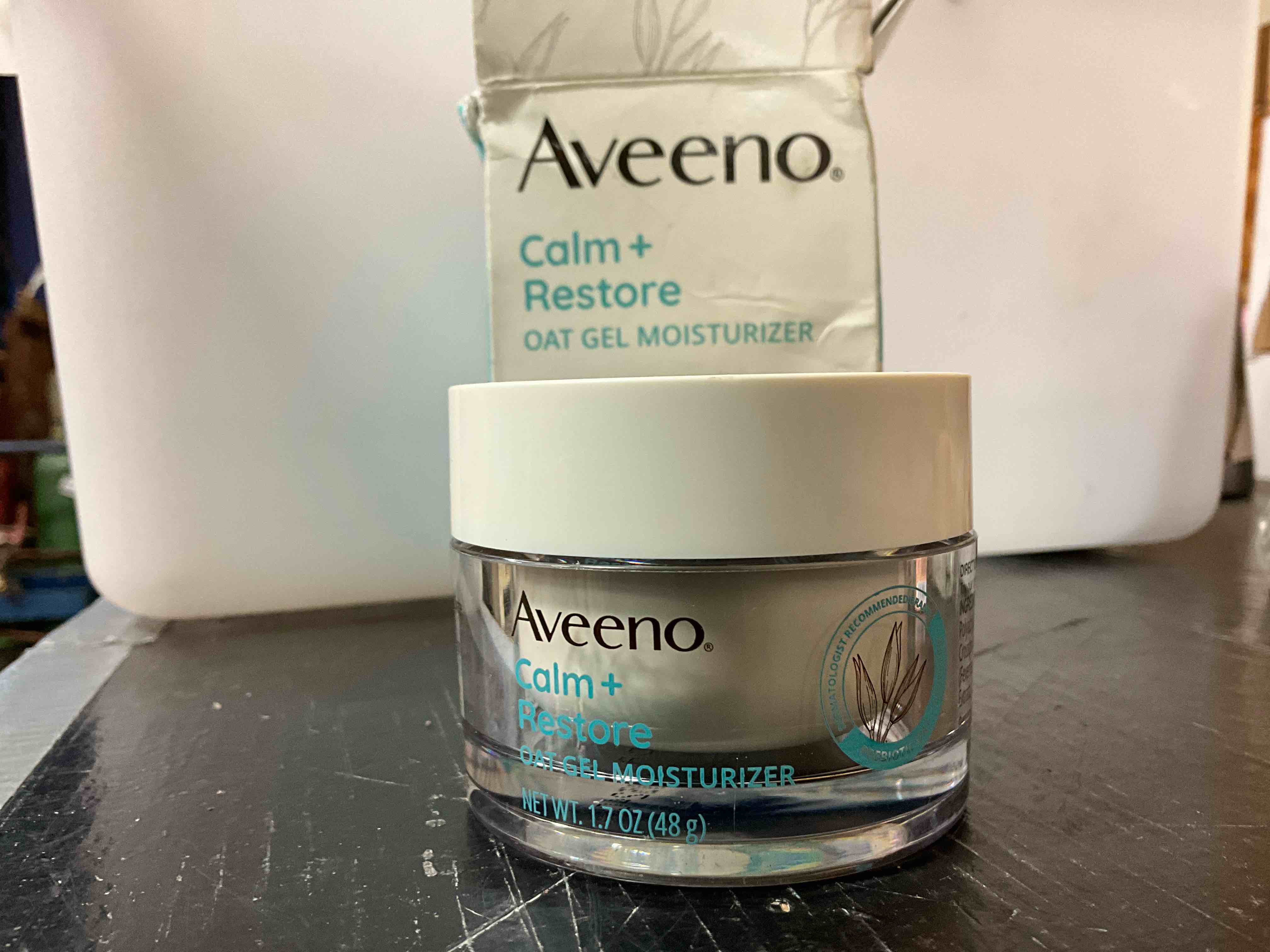 Condition photo showing Good Condition for Aveeno Calm + Restore Oat Gel Facial Moisturizer for Sensitive Skin, Fast-Absorbing, Soothing Lightweight Gel Cream with Prebiotic Oat & Feverfew, Fragrance-Free & Hypoallergenic, 1.7 oz 1.7 Ounce (Pack of 1)