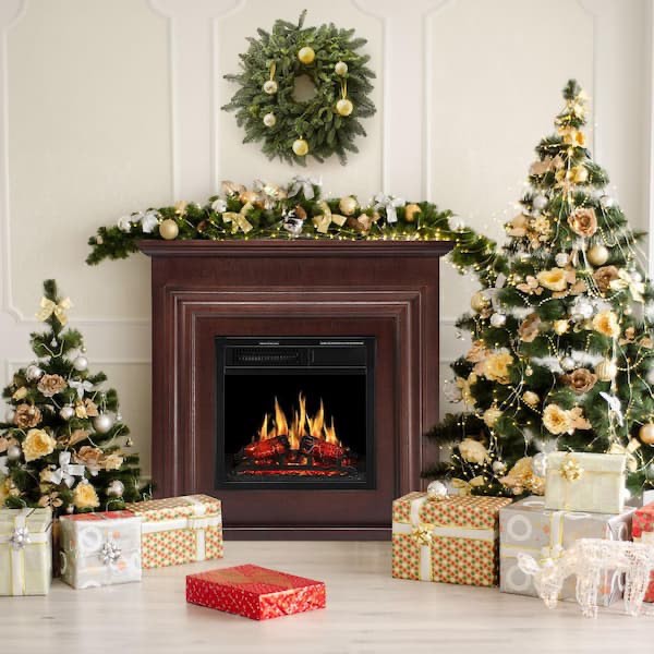 Condition photo showing Good Condition for No fireplace insert, Stand only. 36 in. Freestanding Wooden Electric Fireplace in Brown