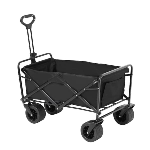 Collapsible Folding Wagon 3 cu.ft Steel Beach Wagon Cart with All-Terrain Wheels Heavy-Duty Folding Wagon Garden Cart