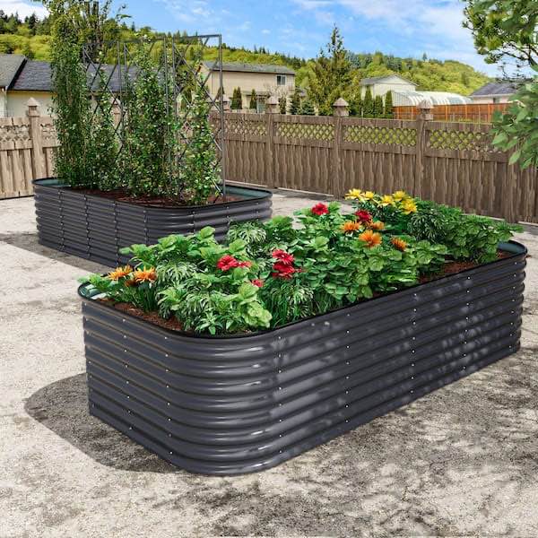 8 ft. x 4 ft. x 2 ft. Galvanized Steel Raised Garden Bed Planter Box Outdoor, Dark Gray
