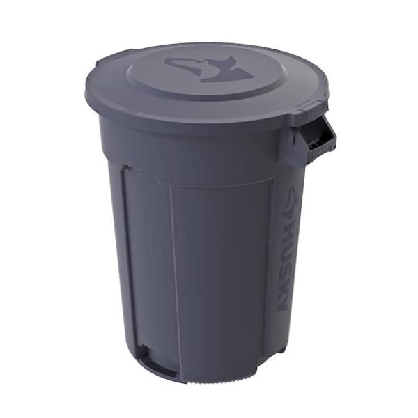 No Lid. 55 gal. Grey Heavy Duty Commercial Outdoor Trash Can