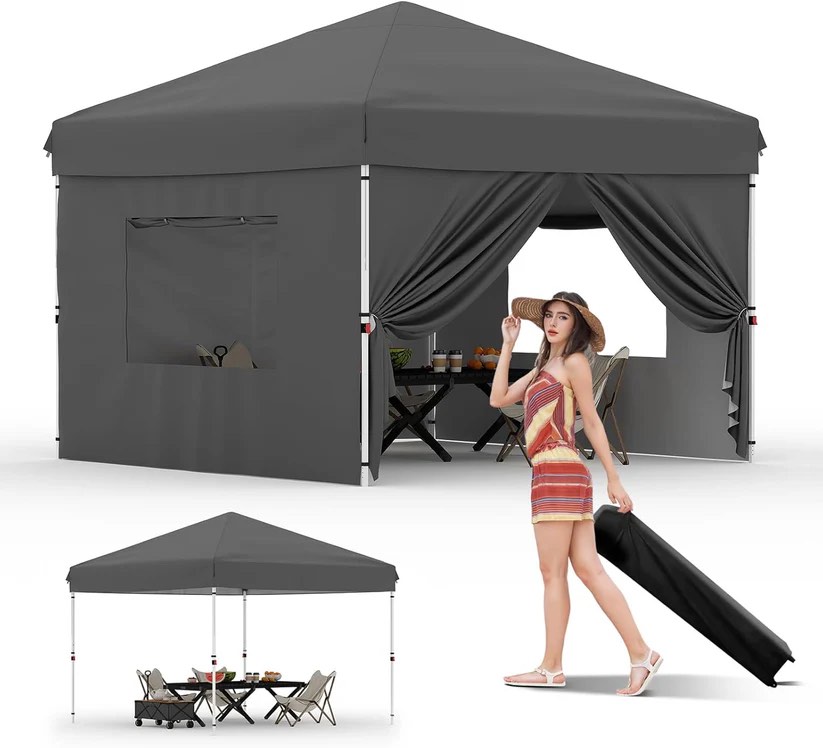 10'x10' Pop-Up Canopy Tent with 4 Sidewalls - Portable Instant Commercial Canopy