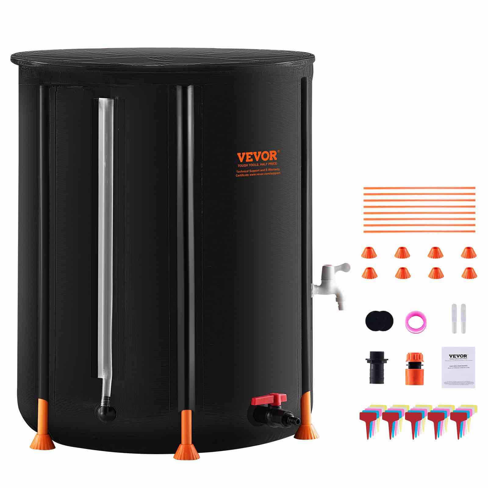 vevor collapsible rain barrel, 100 gallon/380 l portable water tank, pvc rainwater collection barrel with spigots and overflow kit, water barrel for garden water catcher