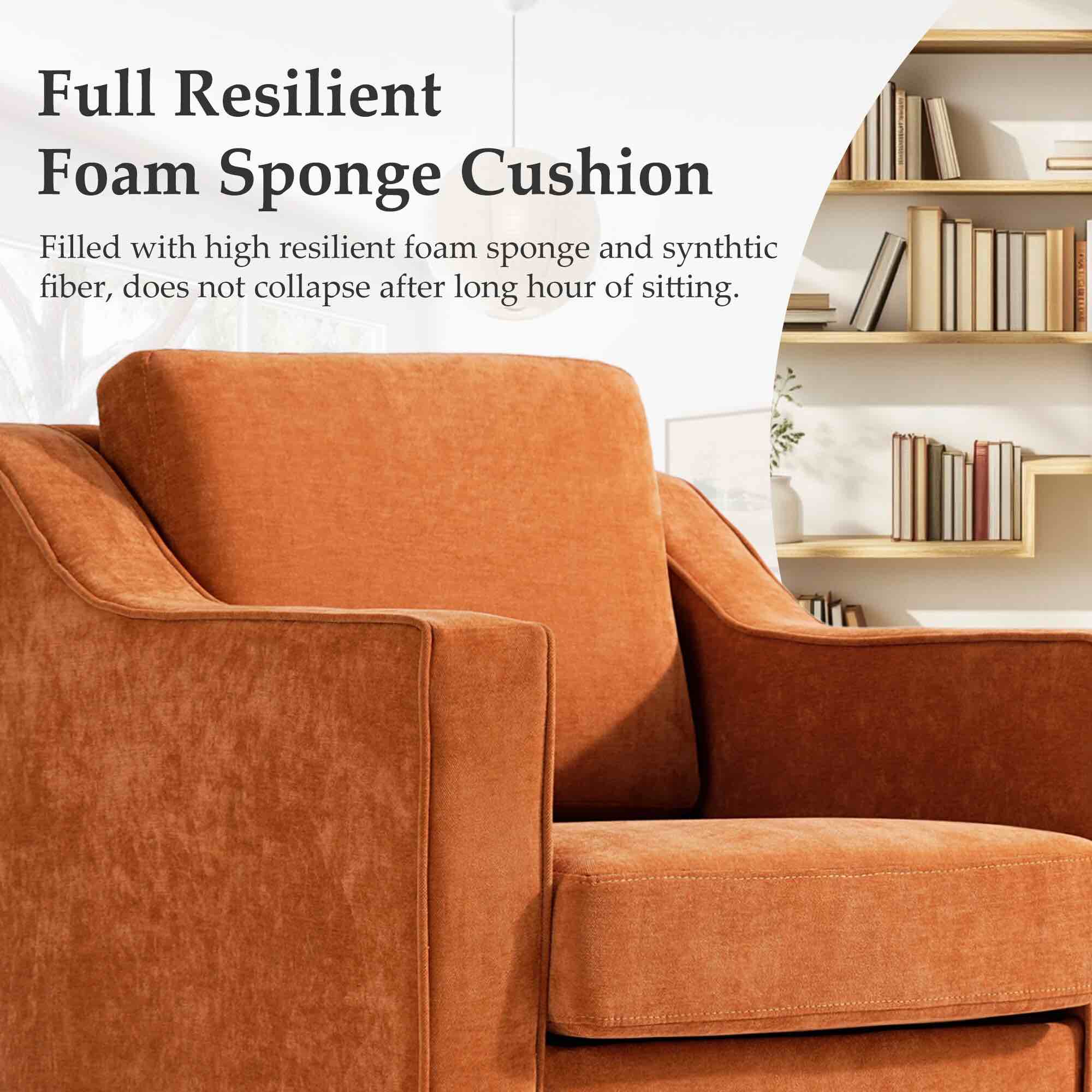 Condition photo showing New/Like New for Orange Chenille Upholstered Swivel Accent Barrel Chair