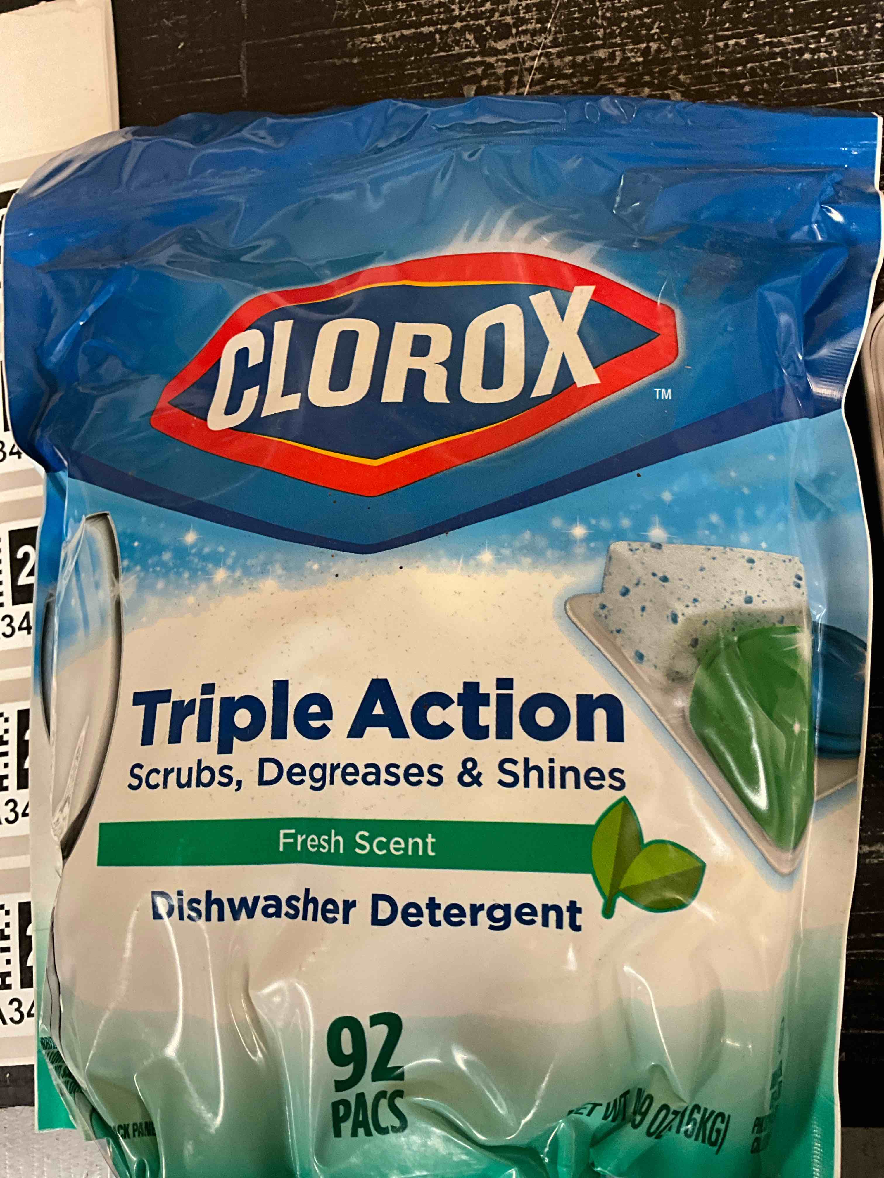 Condition photo showing New/Like New for Clorox Triple Action Dishwasher Detergent Pacs, 92 Count Dishwashing Pacs, Fresh Scent