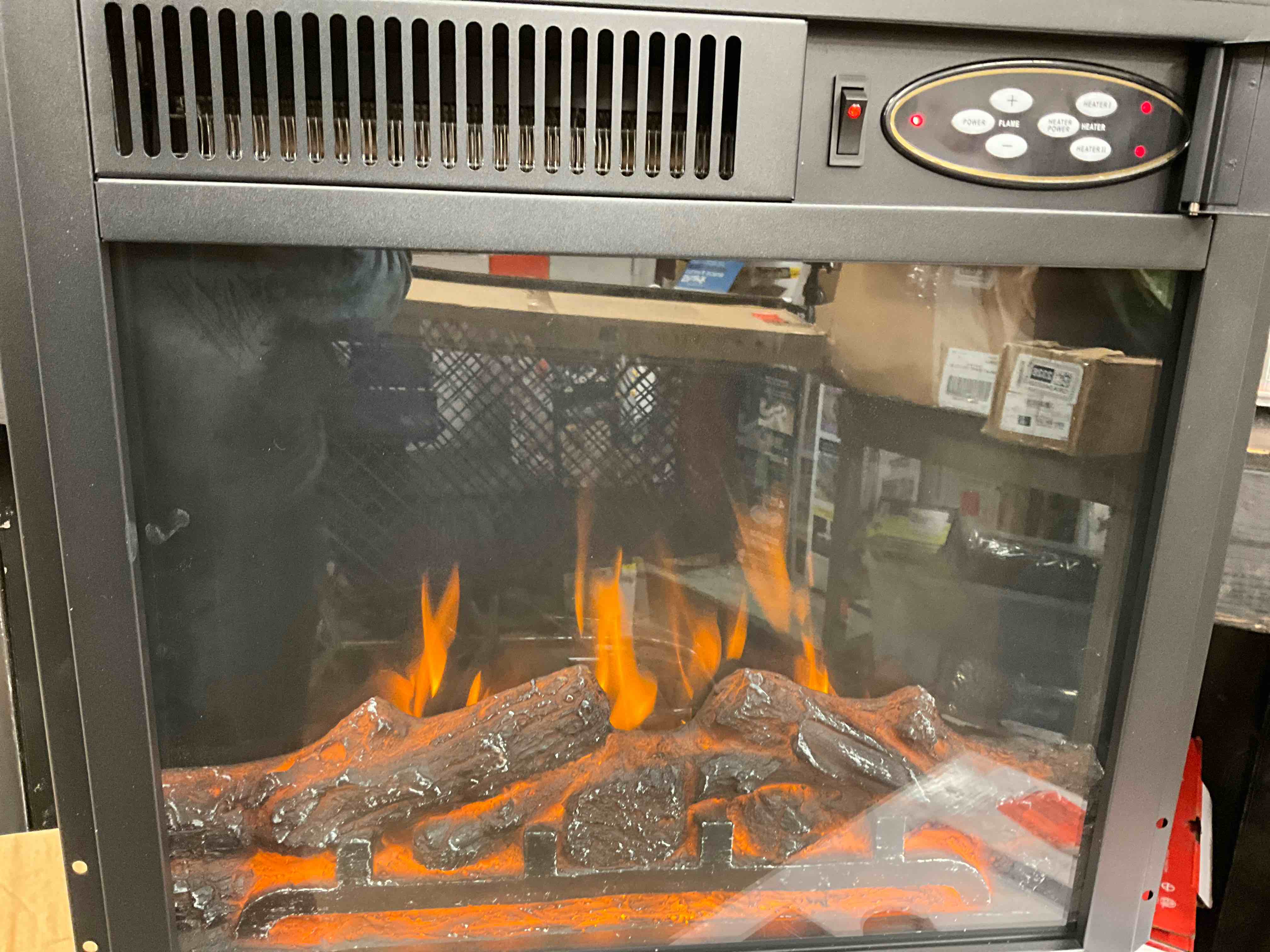 Condition photo showing New/Like New for Working Condition Verified. 19.69 in. Ventless Electric Fireplace Insert with Remote, 750W/1500W Black, Low Noise, Over Heat Protect, ETL Certified