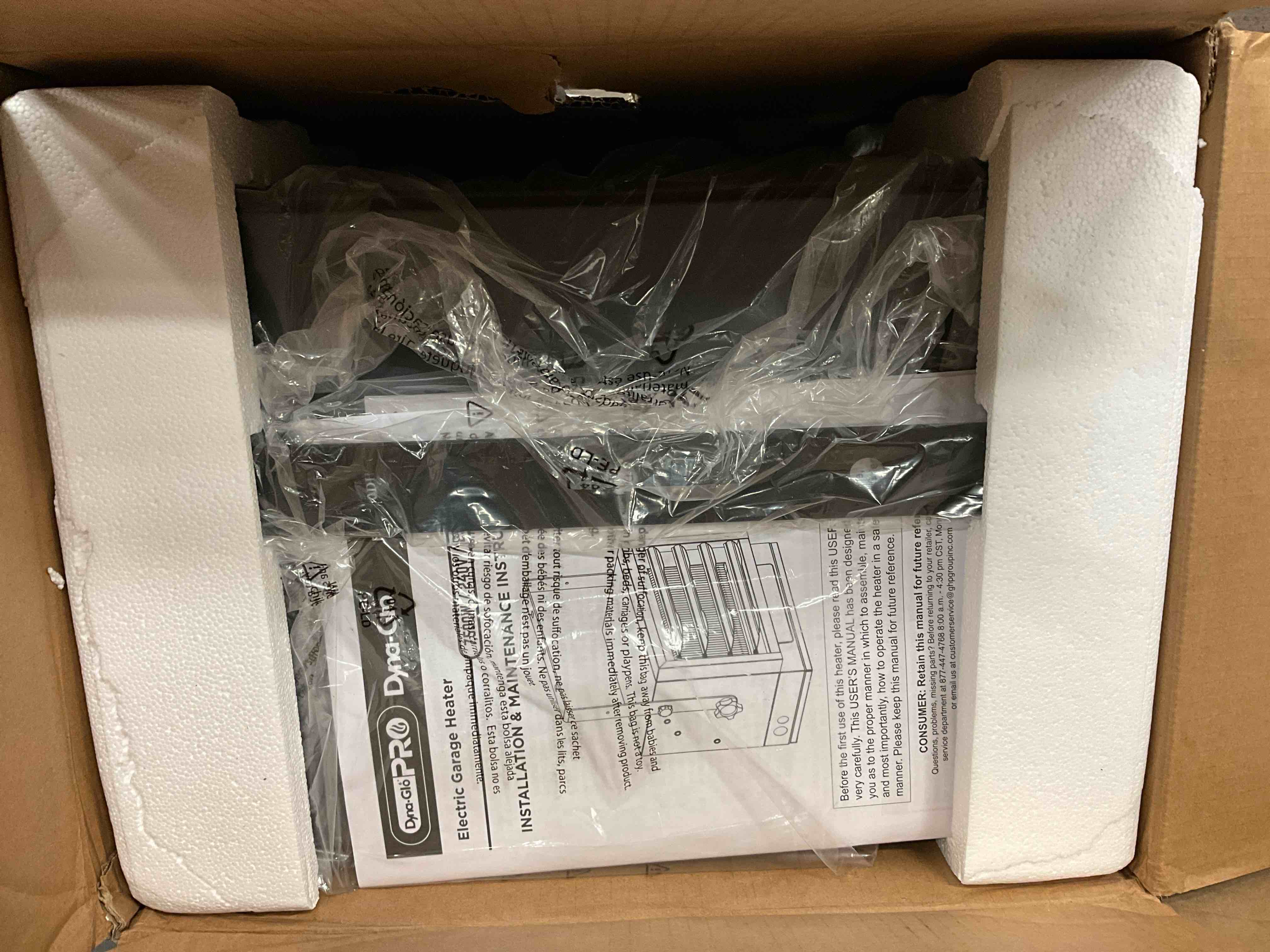 Condition photo showing New/Like New for Dyna-Glo EG7500DH Dual Heat 7500W Electric Garage Heater, Black