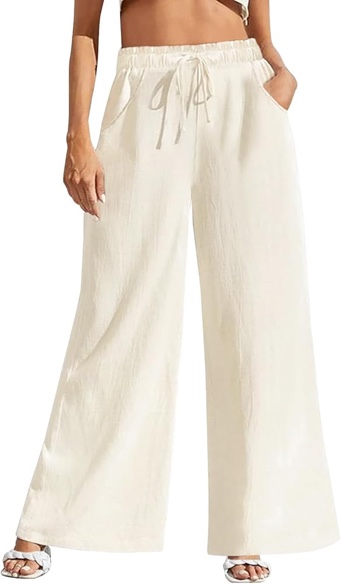 XXL. Women Wide Leg Linen Pants, High Waisted Summer Casual Cotton Linen Palazzo Pants with Pockets