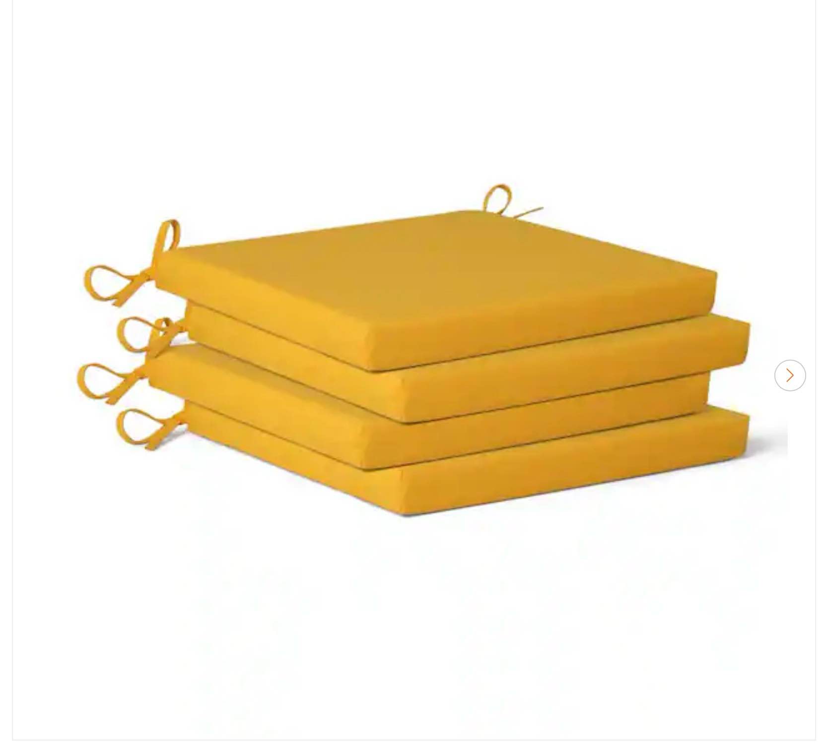 fadingfree (set of 4) outdoor dining square patio chair seat cushions with ties, 16.5 in. x 15.5 in. x 1.5 in., yellow
