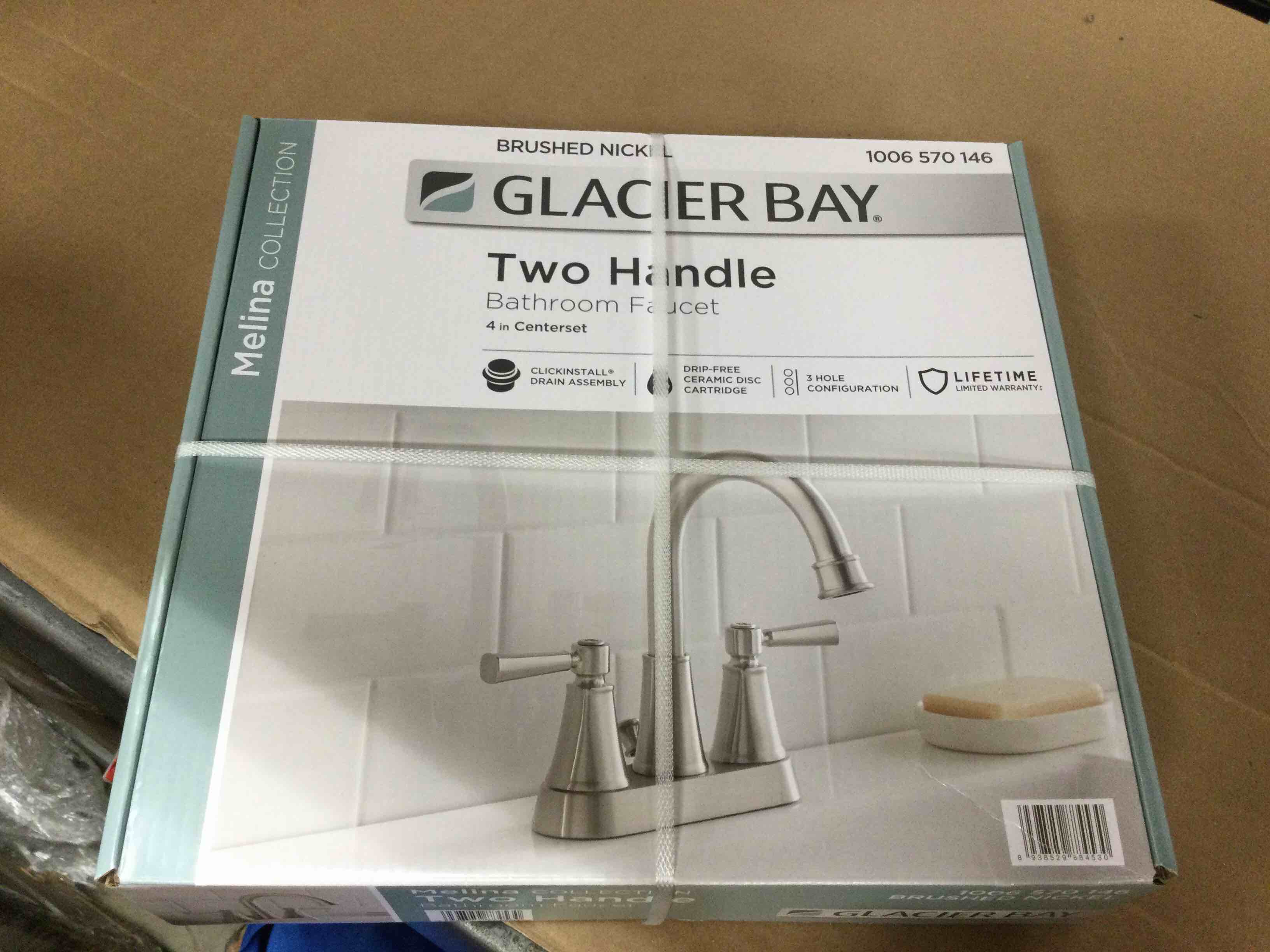 Condition photo showing New/Like New for melina 4 in. centerset double-handle pull down bathroom faucet in brushed nickel