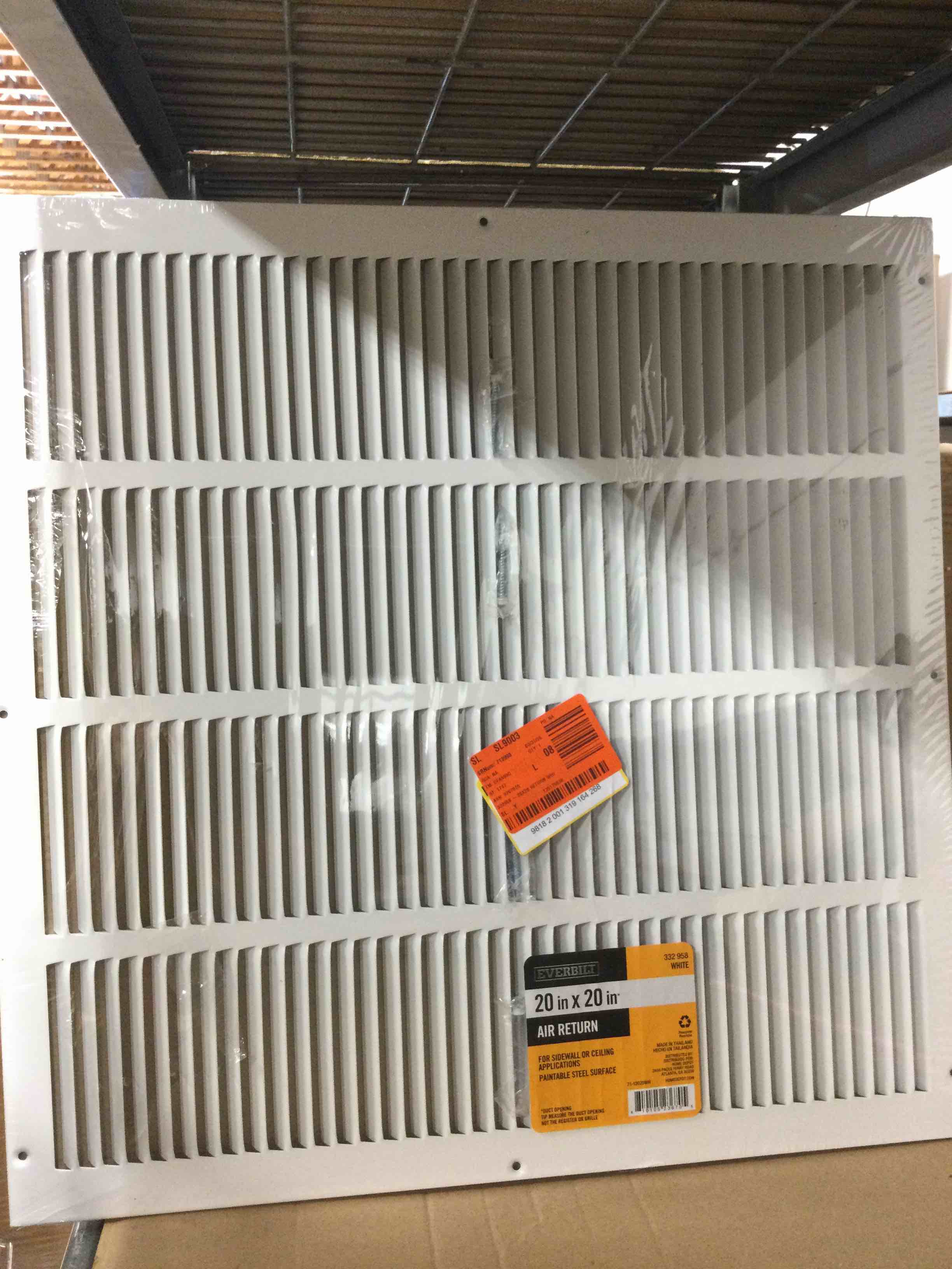 Condition photo showing New/Like New for 20 in. x 20 in. steel return air grille in white
