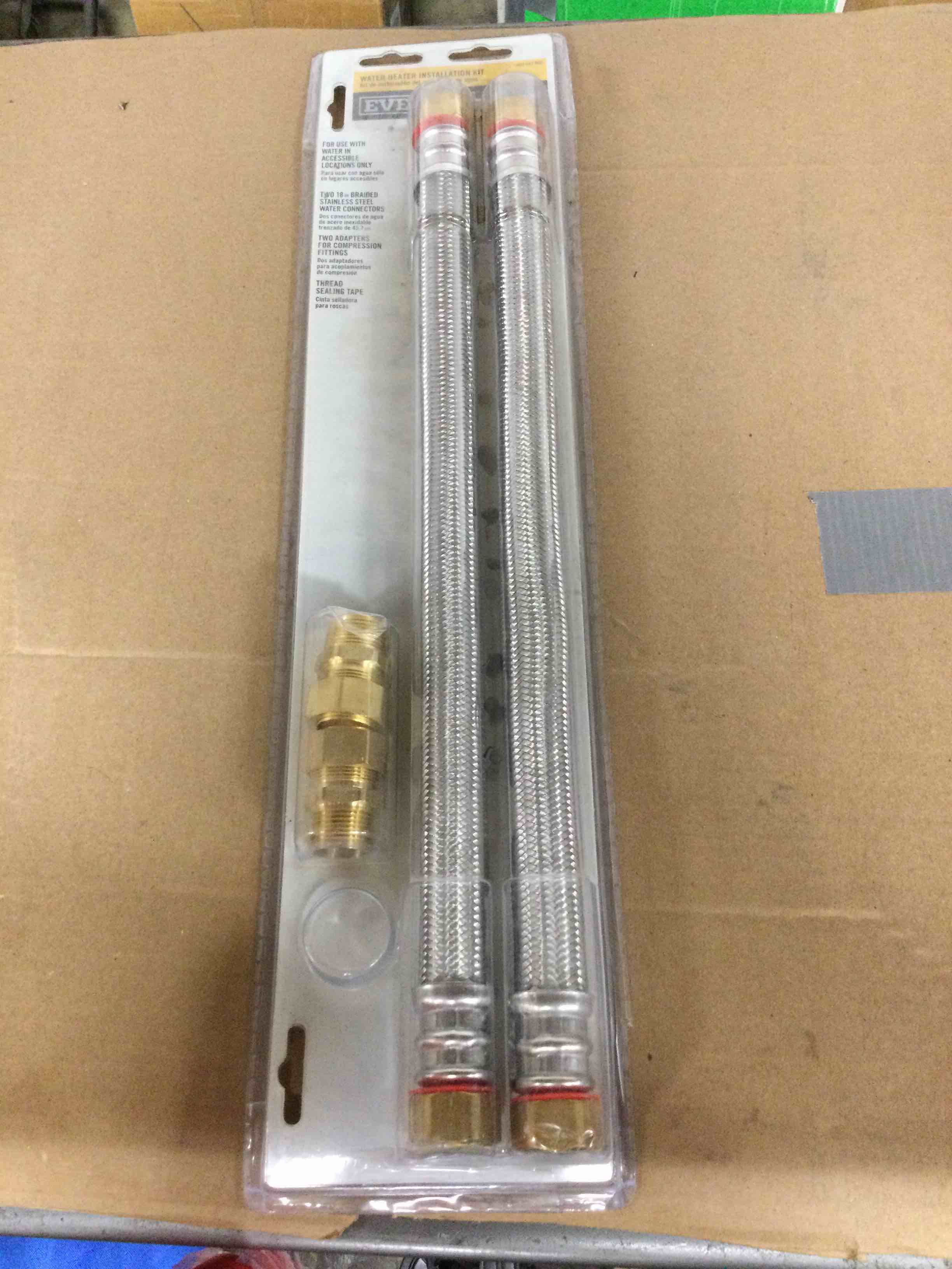 Condition photo showing New/Like New for missing thread tape. everbilt electric water heater installation kit