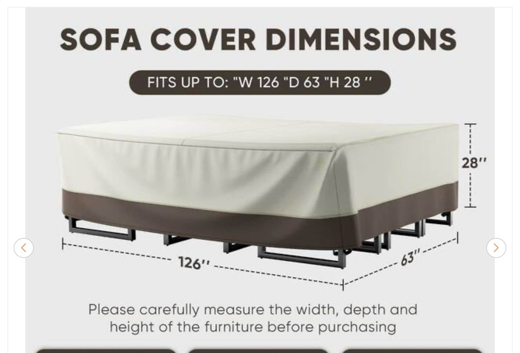 Condition photo showing New/Like New for 126 in. w x 63 in. d x 28 in. h extra large beige and brown outdoor patio sofa oxford fabric cover for (6-piece) sets