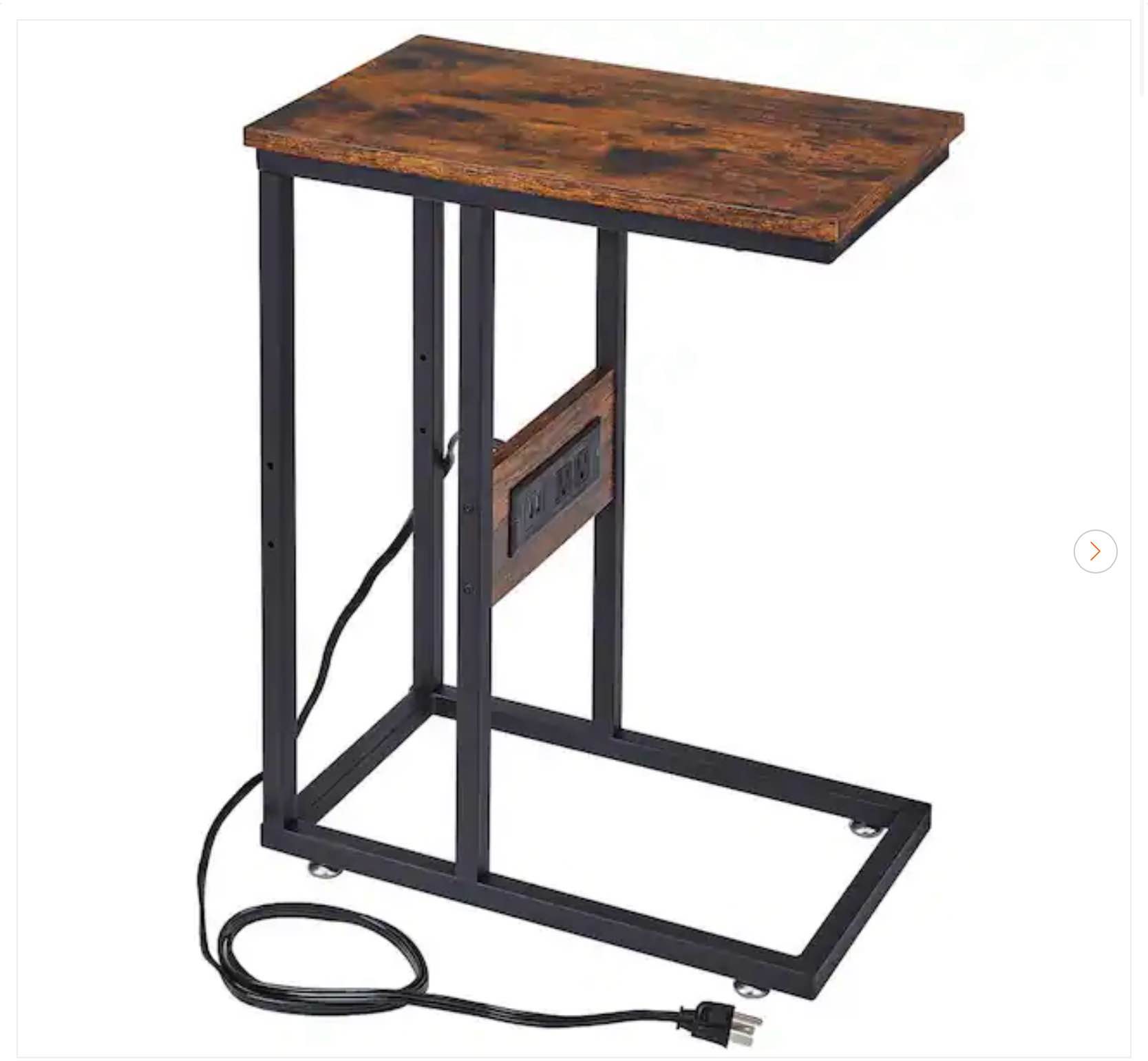 11 in. w. brown c-shaped end side couch table snack style for living room, sofa, wood tv tray with usb ports and outlets