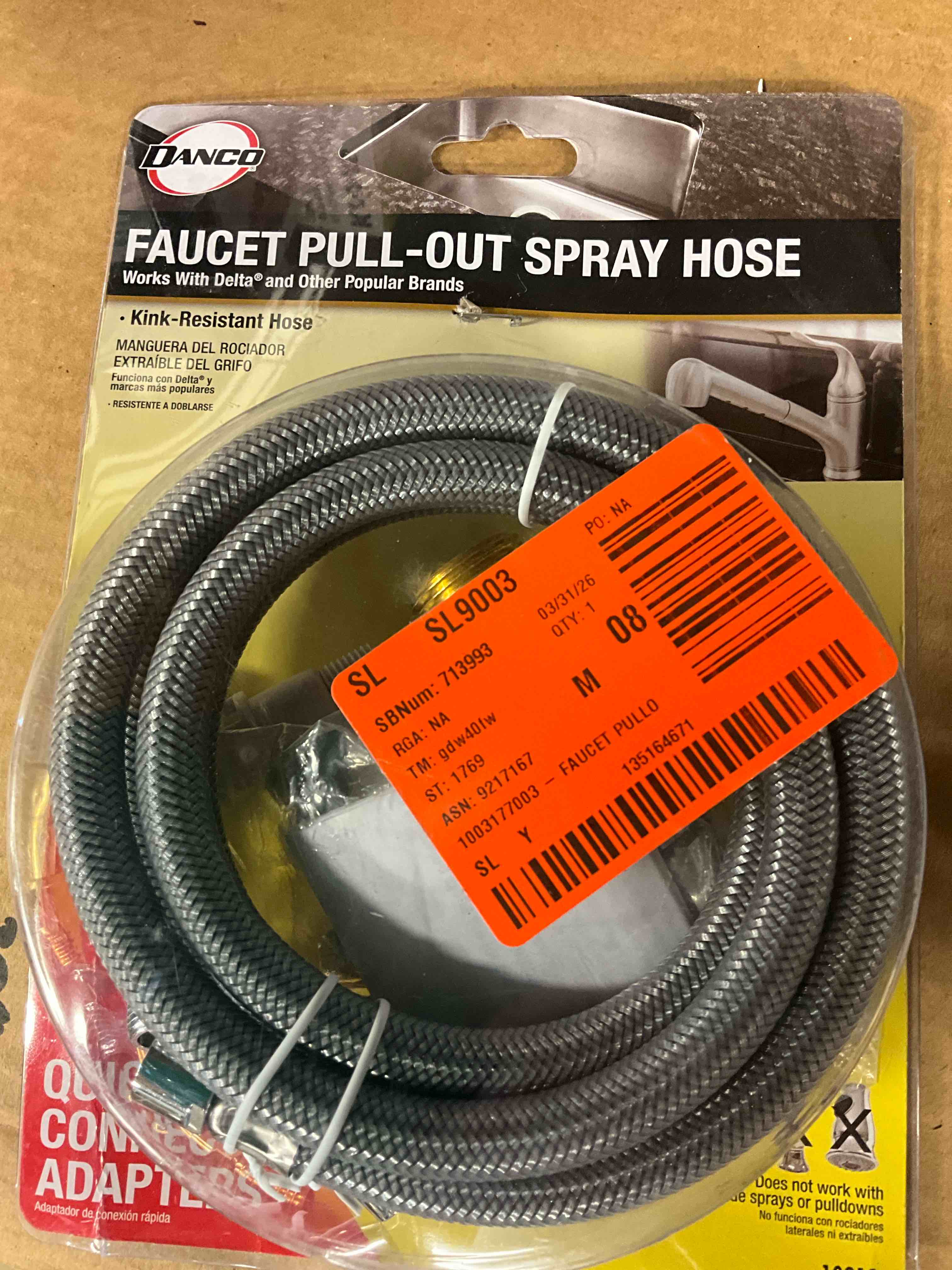 Condition photo showing New/Like New for danco kitchen faucet pull-out spray hose replacement kit for pullout sprayer heads | 57 inch kink-resistance nylon braided faucet hose (10912)