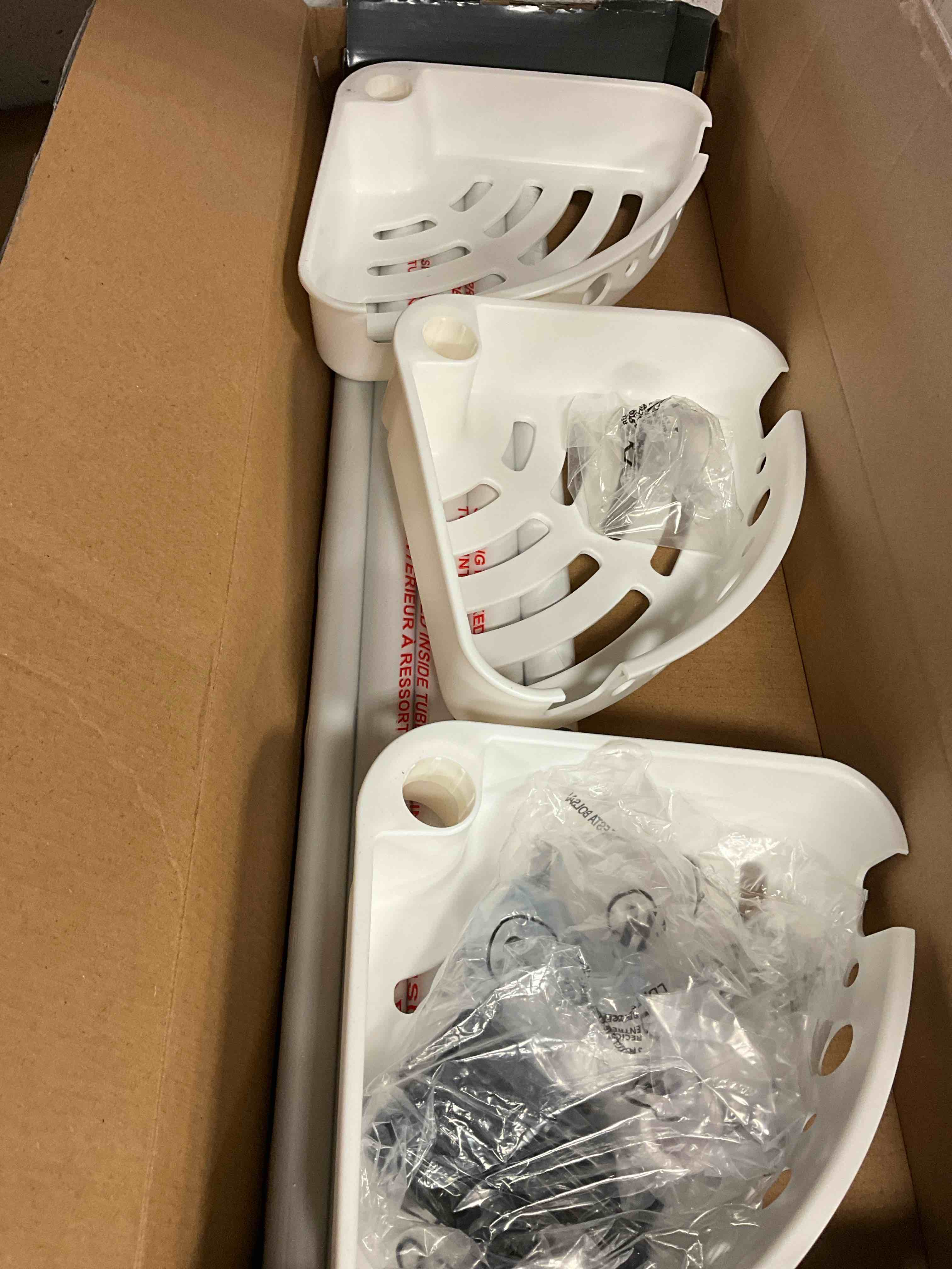 Condition photo showing New/Like New for 3-tier tension corner pole shower caddy in white