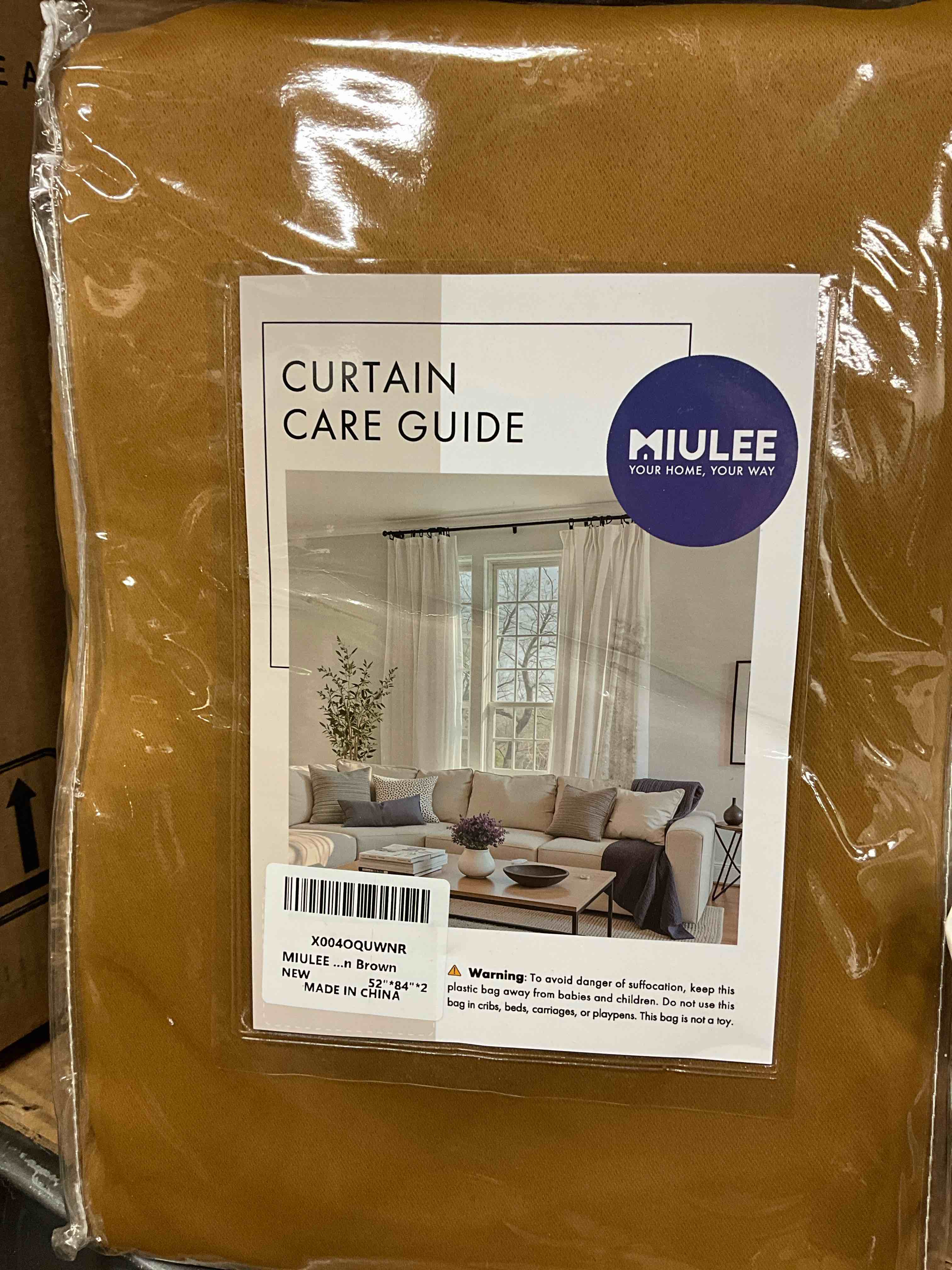 Condition photo showing New/Like New for miulee blackout room darkening curtains thermal insulated drapes solid window treatment set grommet top light blocking curtain for living room/bedroom 2 panels 52 x 84 inch length golden brown golden brown 52"w x 84"l (pack of 2)