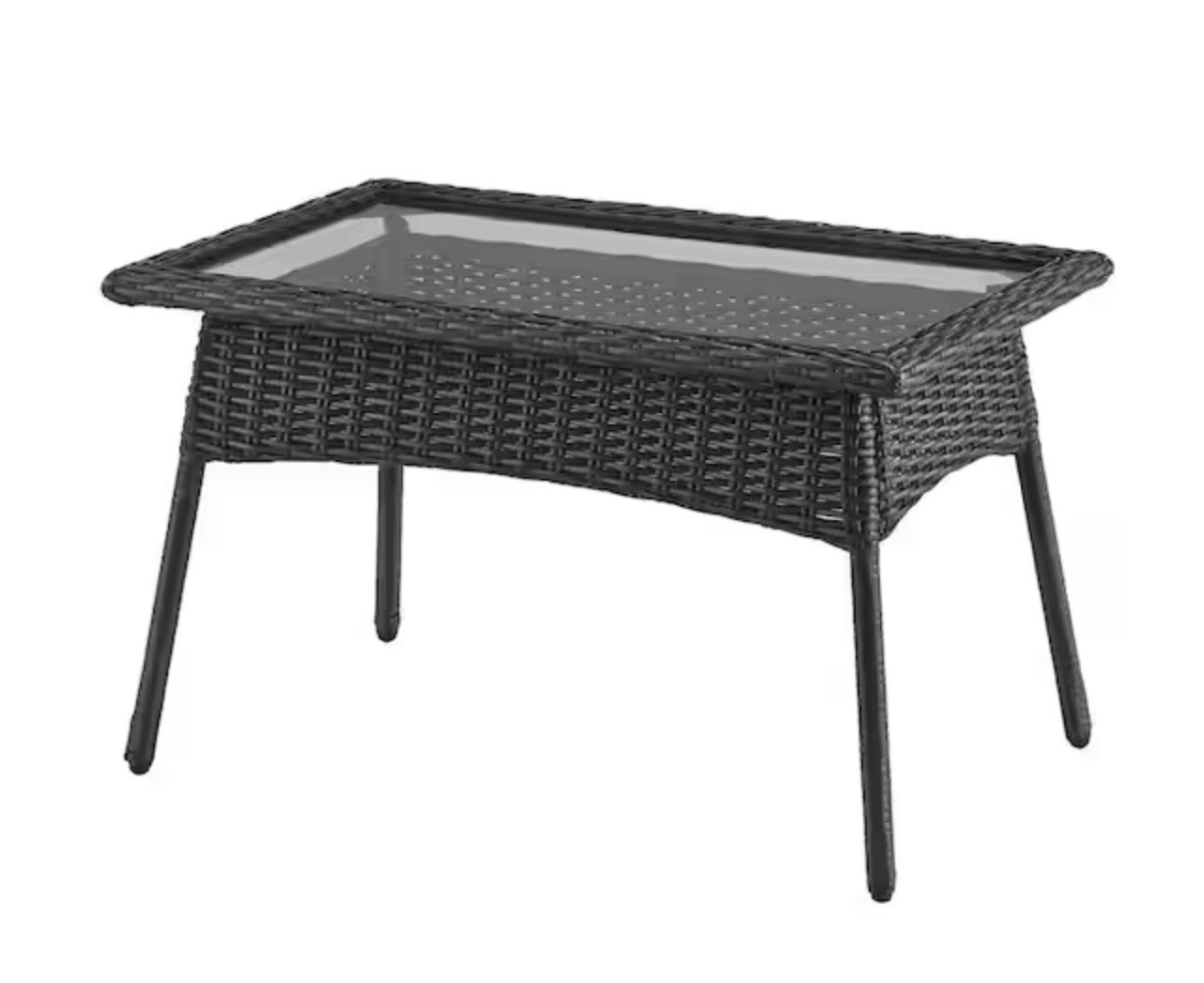 Eastlake Black Rectangle Wicker Outdoor Coffee Table with Smoky Glass