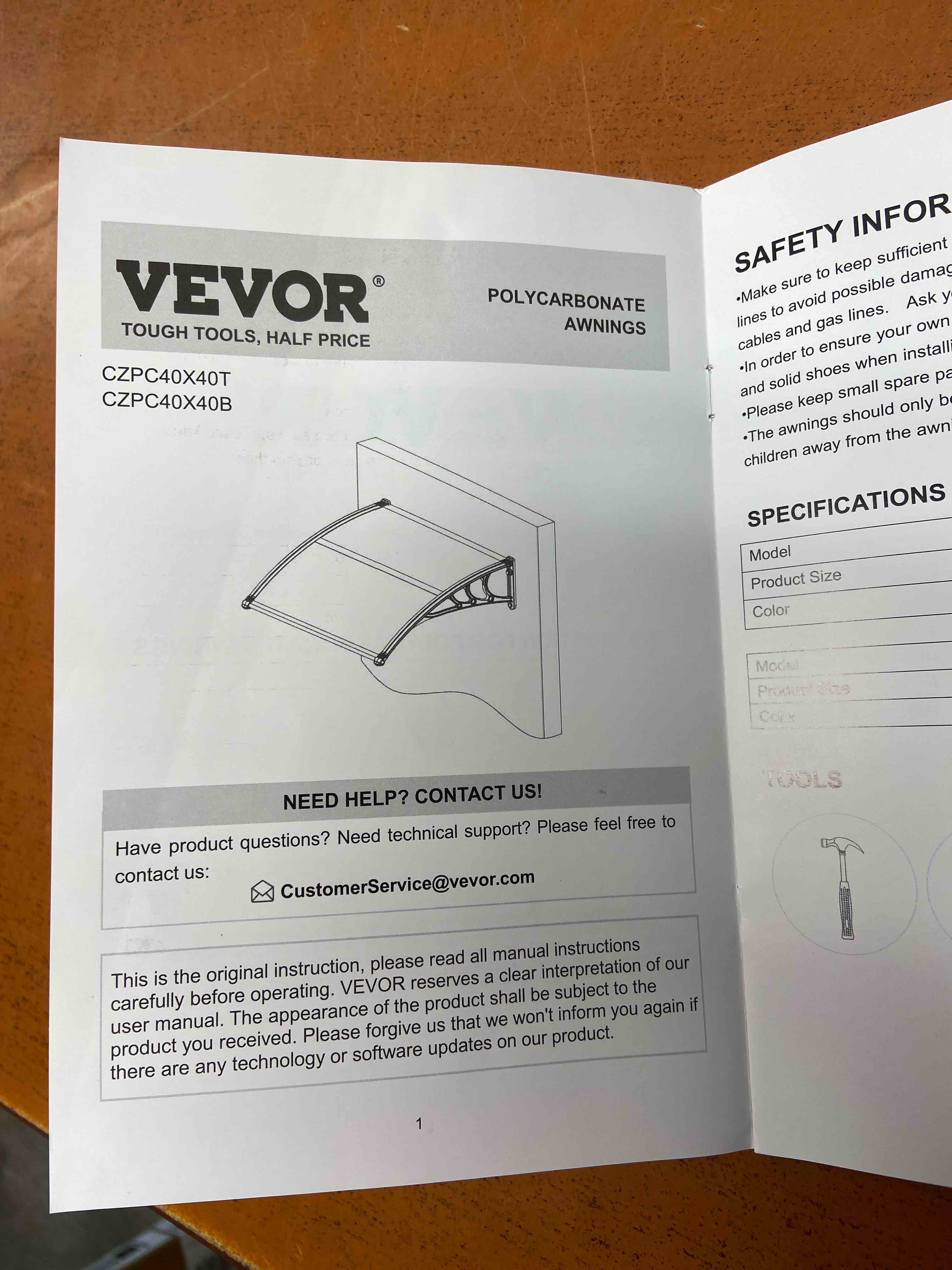 Condition photo showing New/Like New for vevor polycarbonate awning 38”x 40”