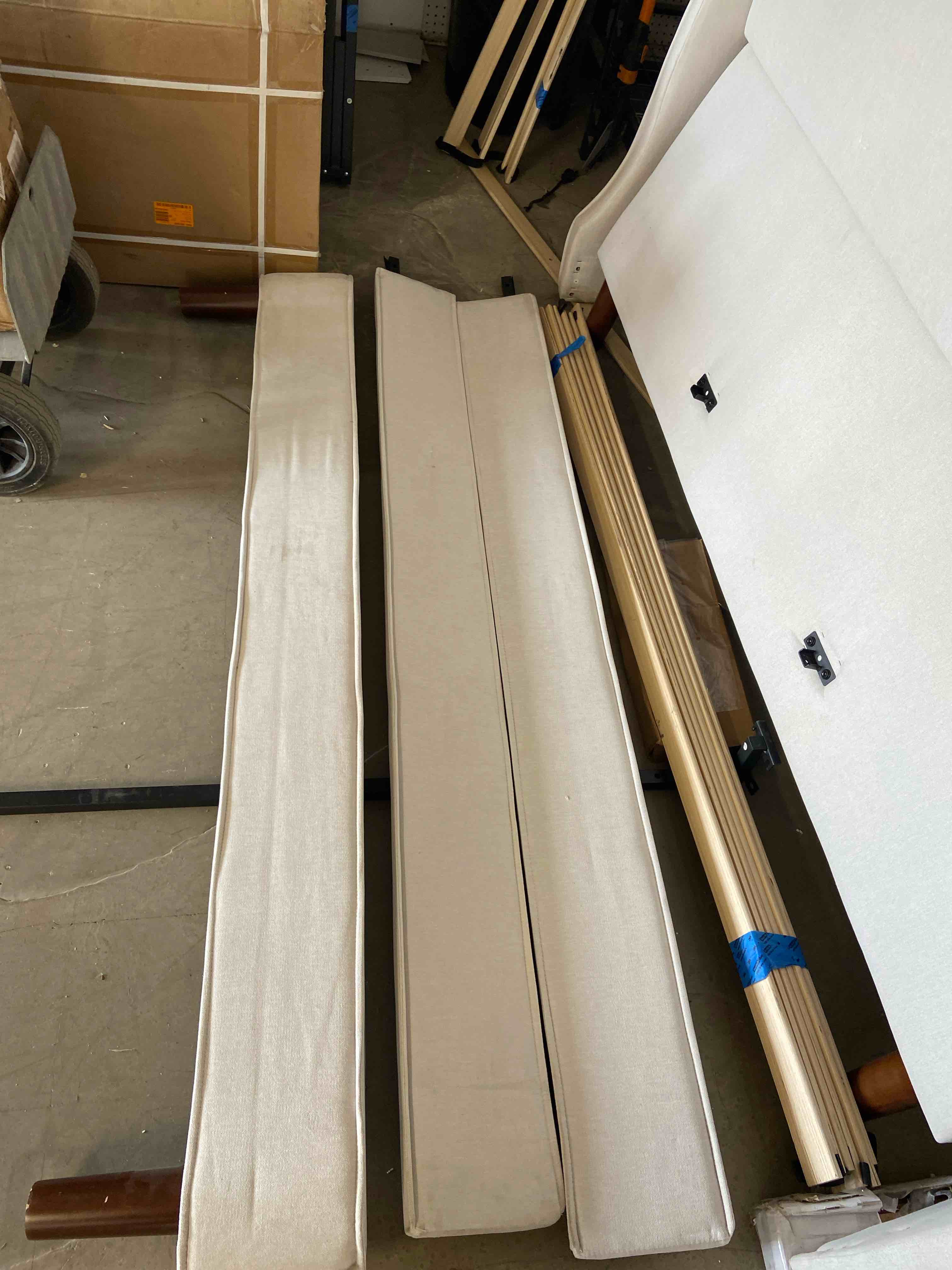 Condition photo showing Good Condition for king sized upholstered bed beige 