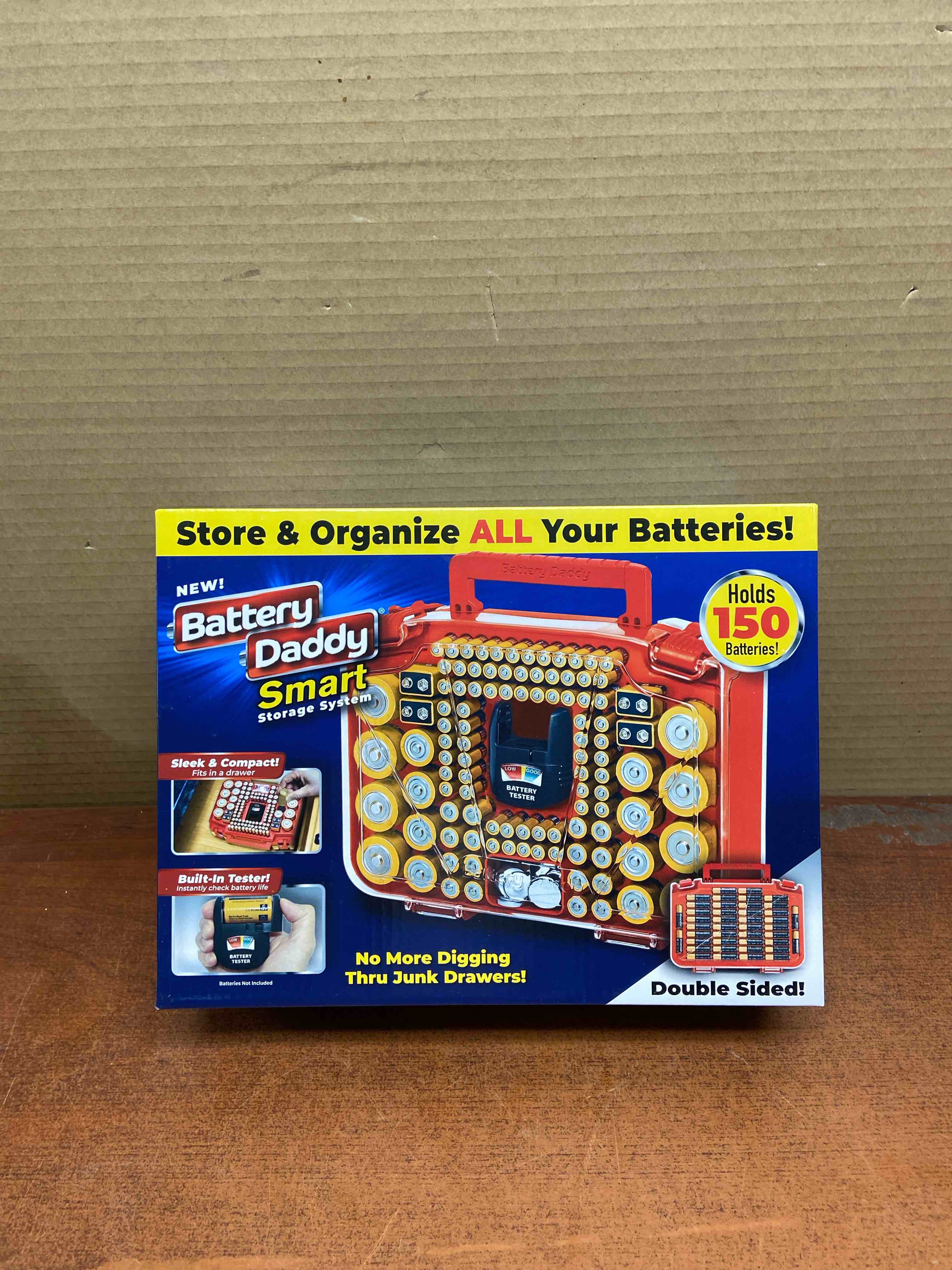ontel battery daddy smart  battery storage system with built in battery tester to hold various sizes batteries