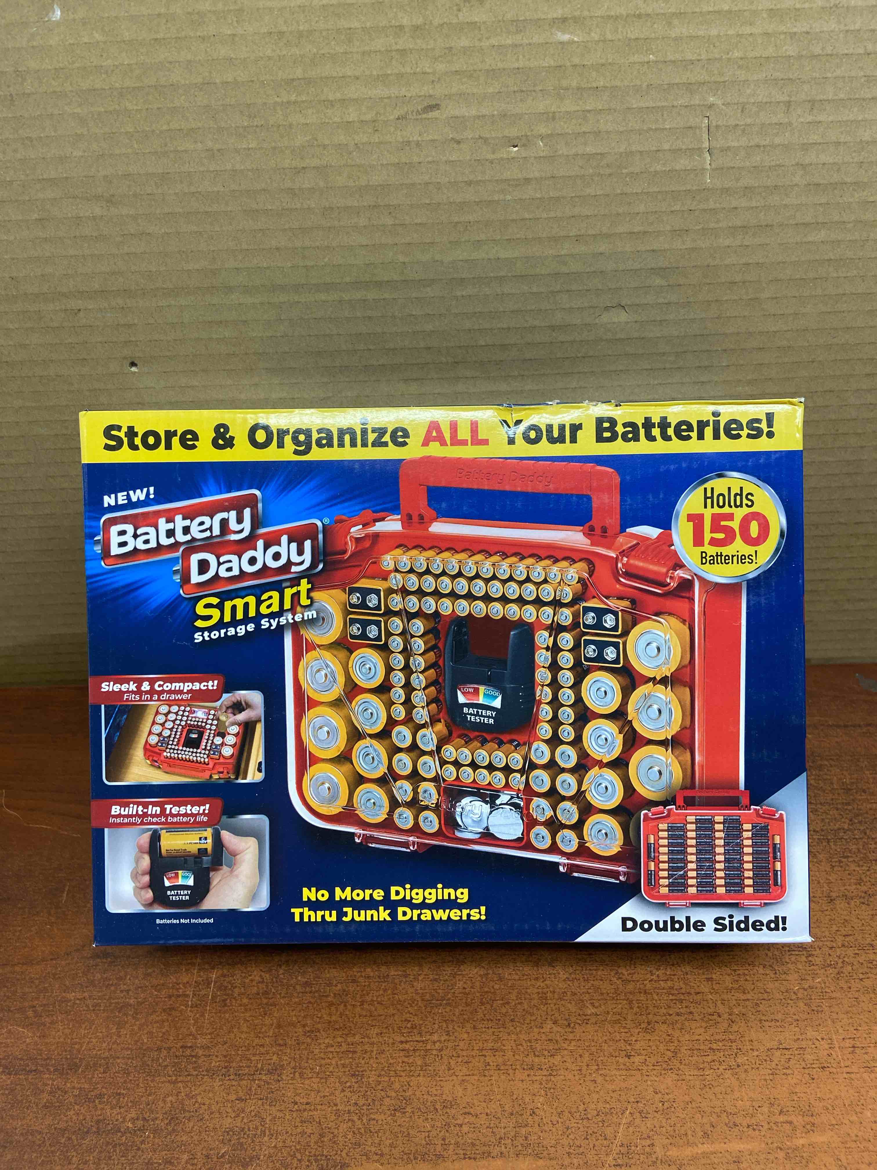 ontel battery daddy smart battery storage system with built in battery tester to hold various sizes batteries
