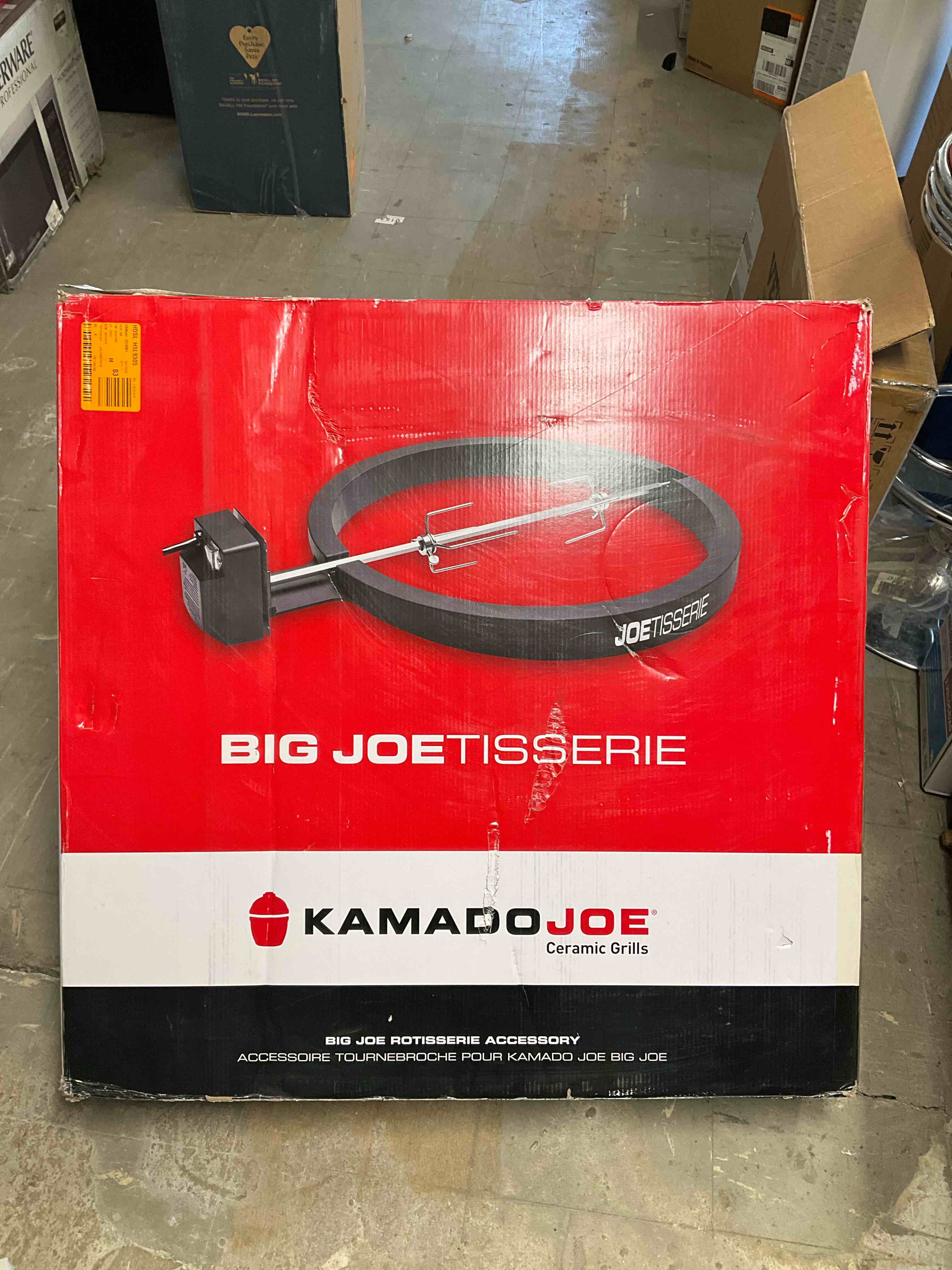 Condition photo showing New/Like New for kamado joe joetisserie rotisserie accessory attachment for 24-inch big joe grills with stainless steel spit rods up to 50 lbs of food, model bj-tisseriena
