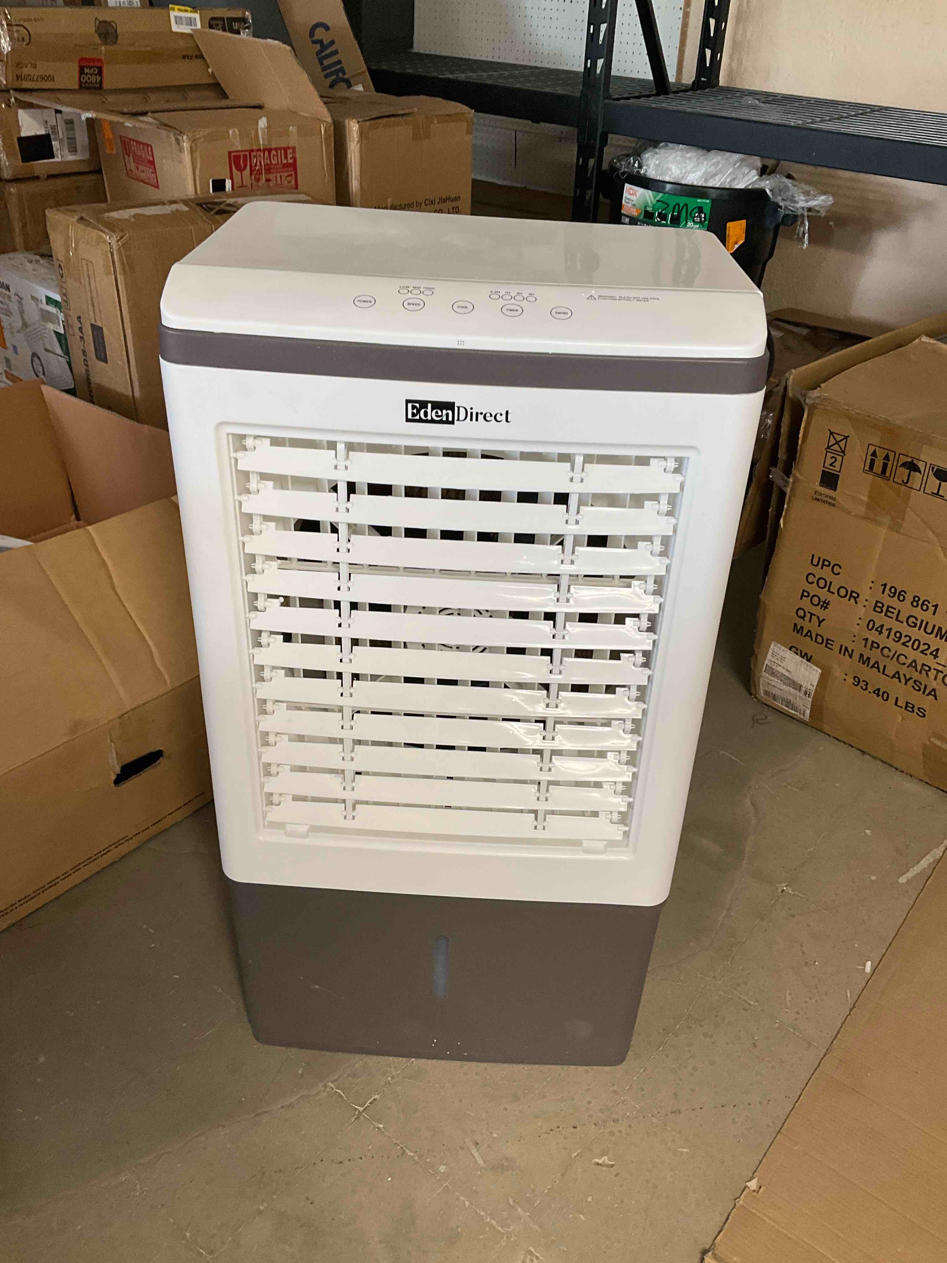 Condition photo showing New/Like New for eden direct evaporator cooler 3000cfm with swing option 12 gallon tank