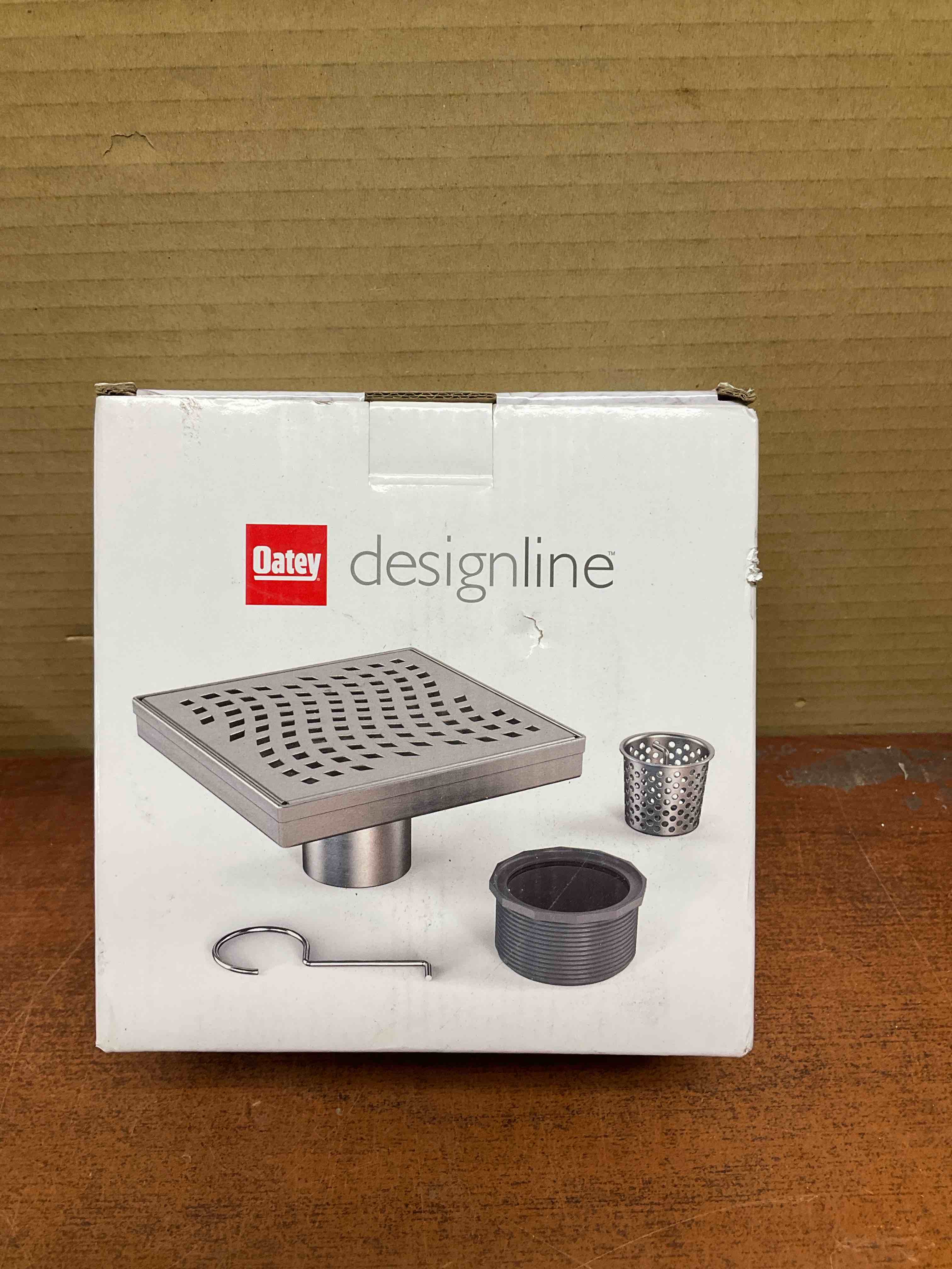 Condition photo showing New/Like New for oatey dss4060r2 6 x 6 in. stainless steel square shower drain with wave pattern drain cover