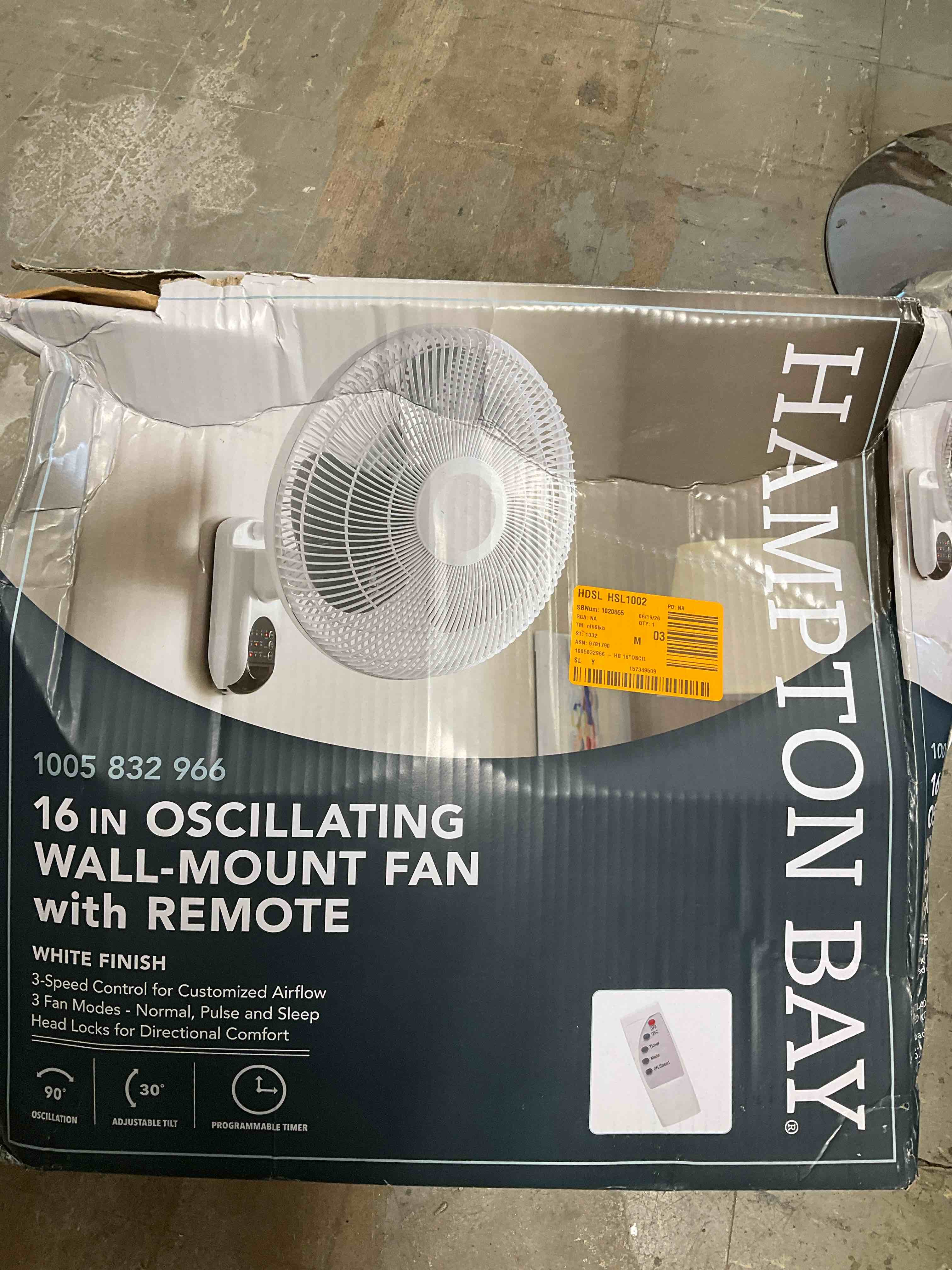 Condition photo showing Good Condition for 16 in. indoor wall mount fan with remote