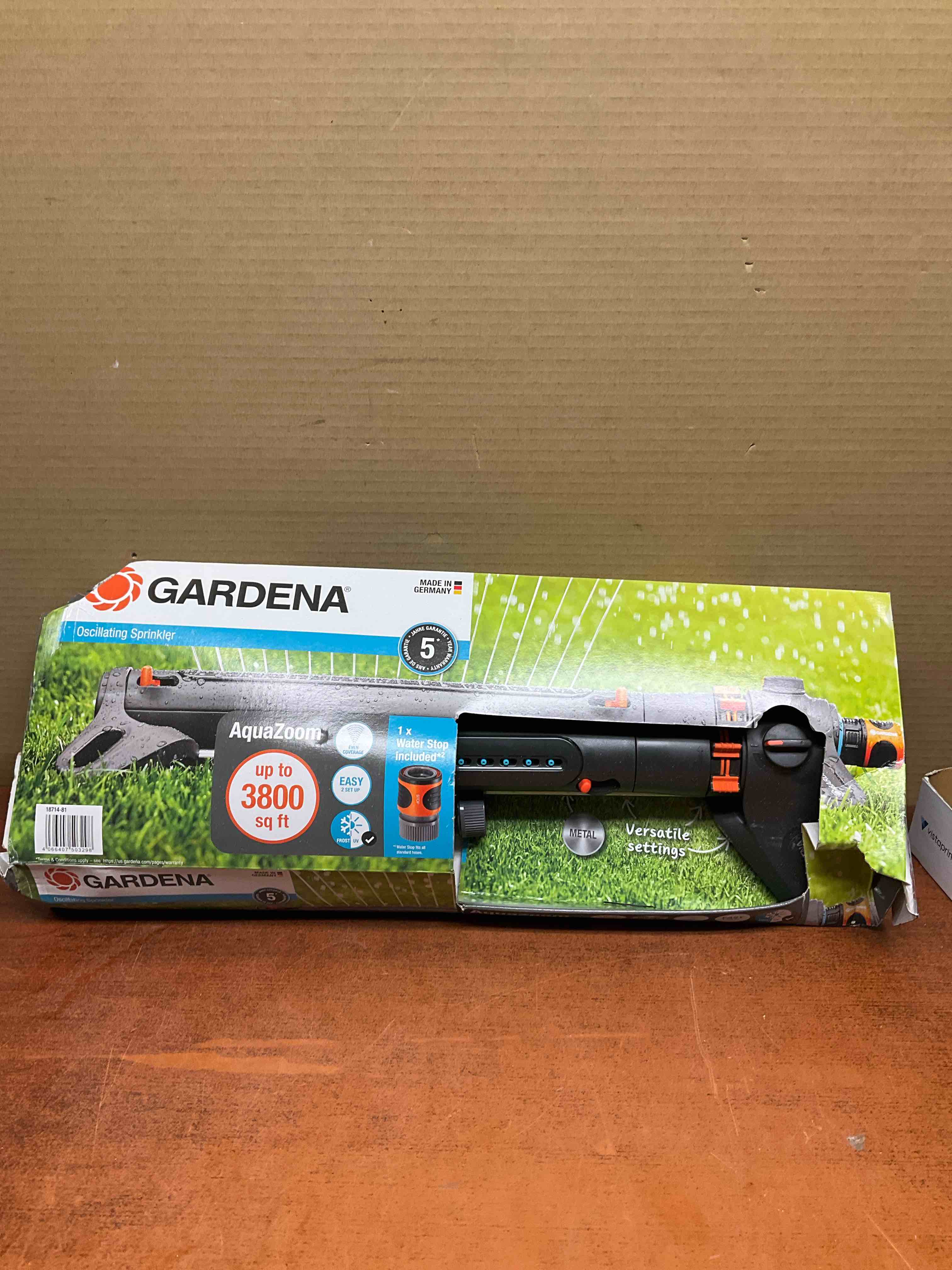 Condition photo showing New/Like New for 3-adjustment 3800 sq. ft. aquazoom oscillating sprinkler for even flow