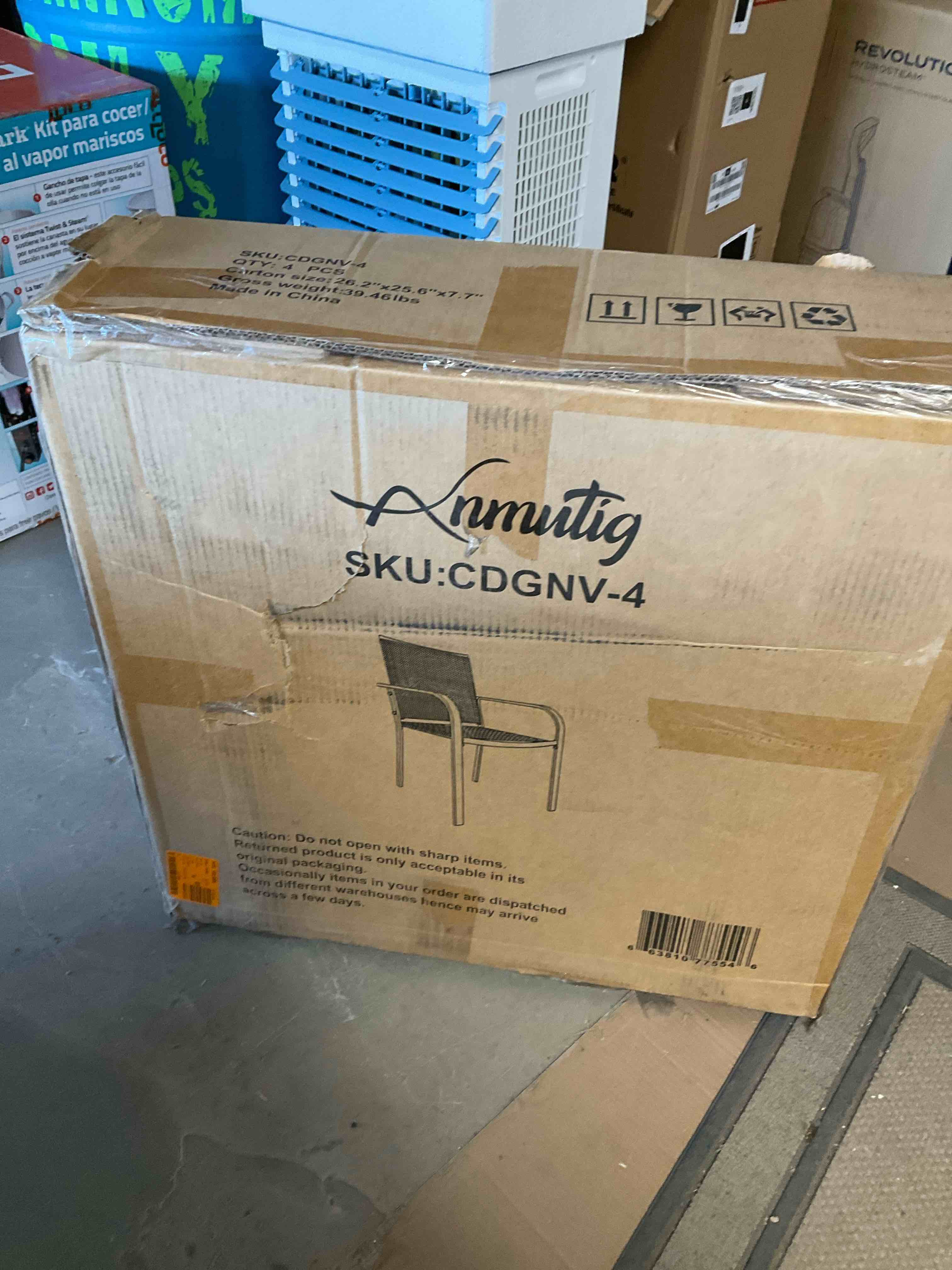 Condition photo showing New/Like New for stackable metal patio outdoor dining chair-blue (4-chairs)