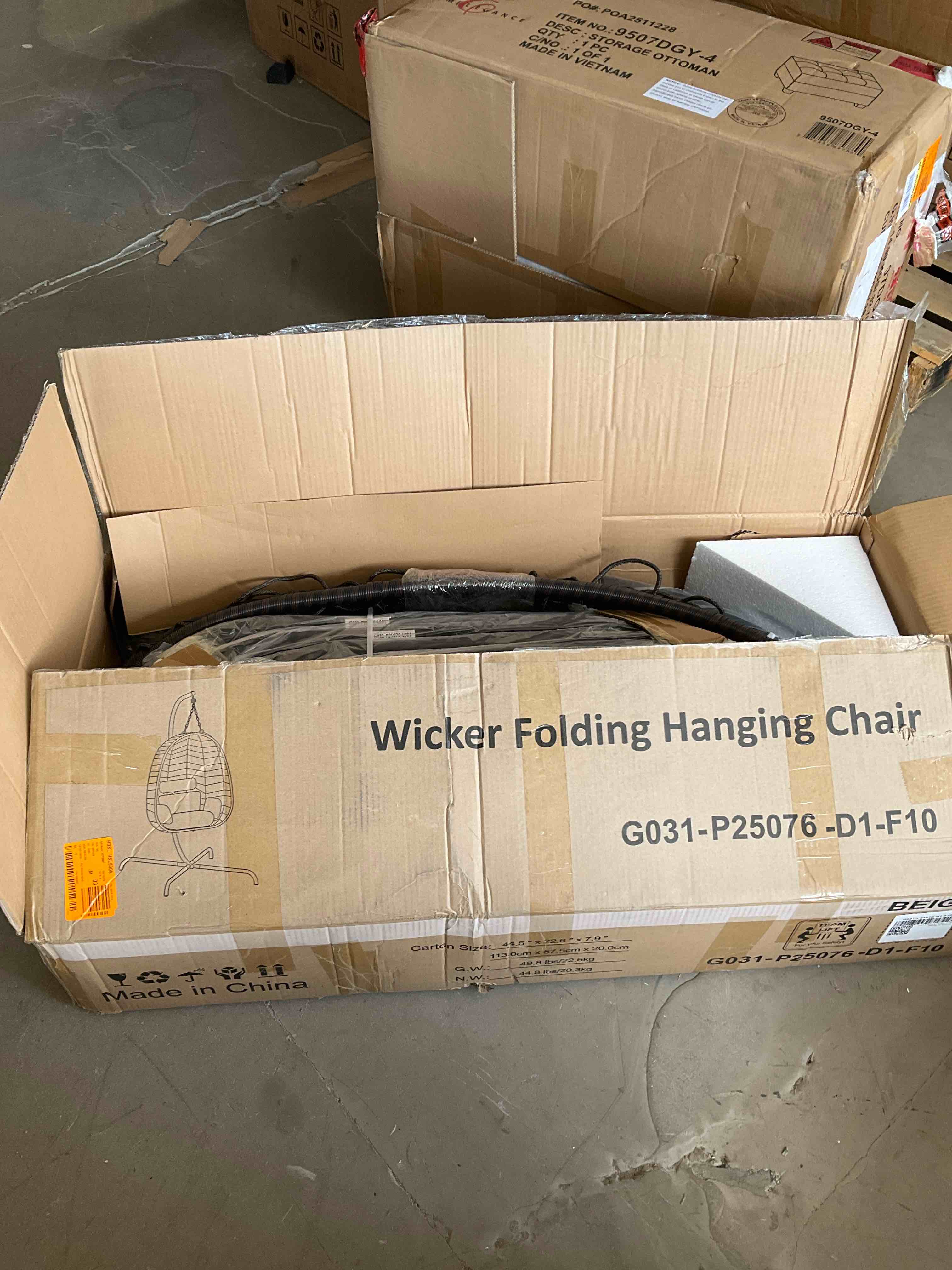 Condition photo showing New/Like New for outdoor indoor wicker folding hanging chair beige 1 person