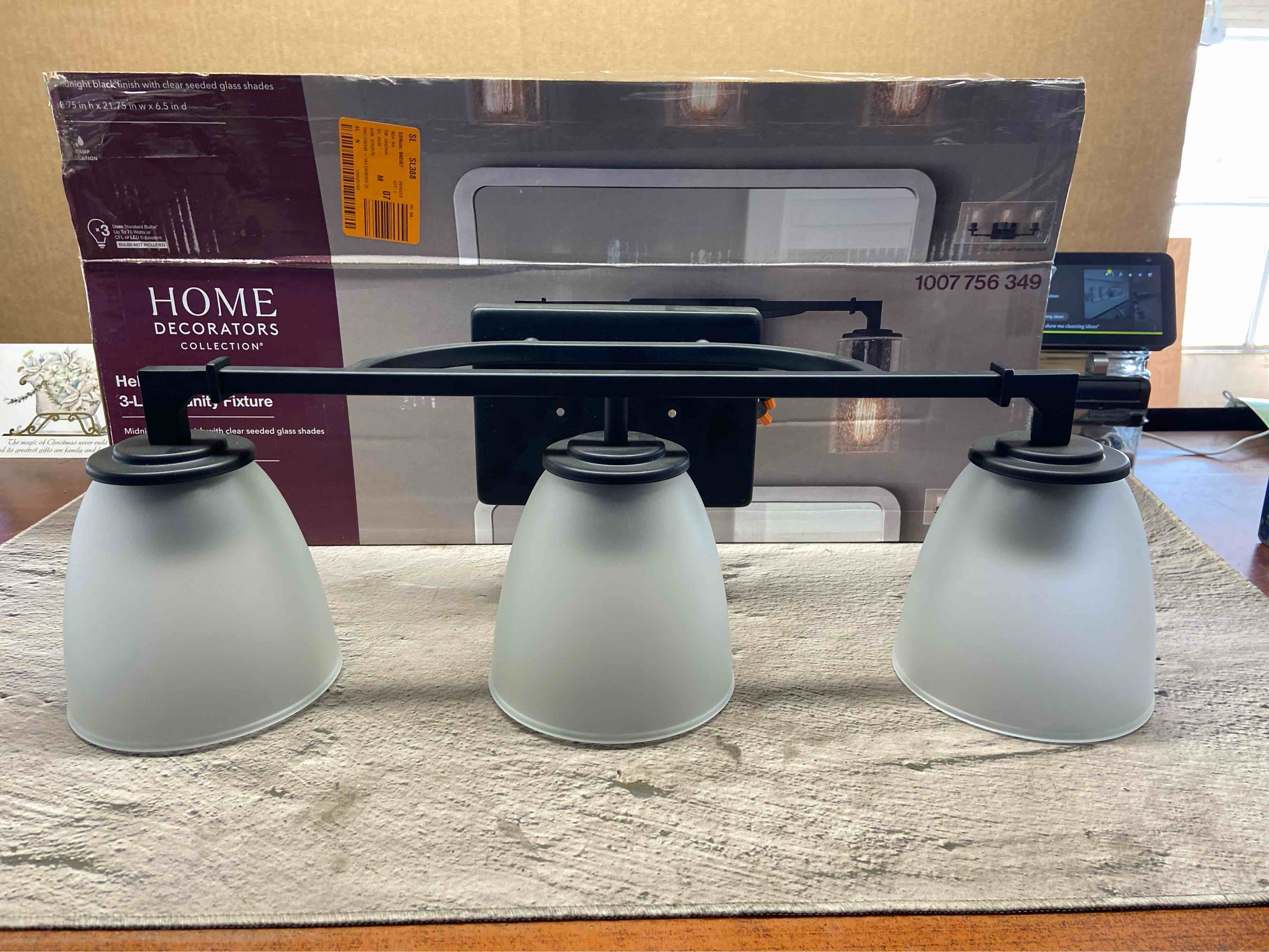 Home Decorators Collection *** glass covers are different please see pictures **Helenwood 22 in. 3-Light Matte Black Bathroom Vanity Light with Clear Seeded Glass