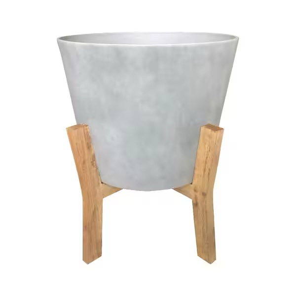 16” CMX contemporary planter in concrete finish with stand