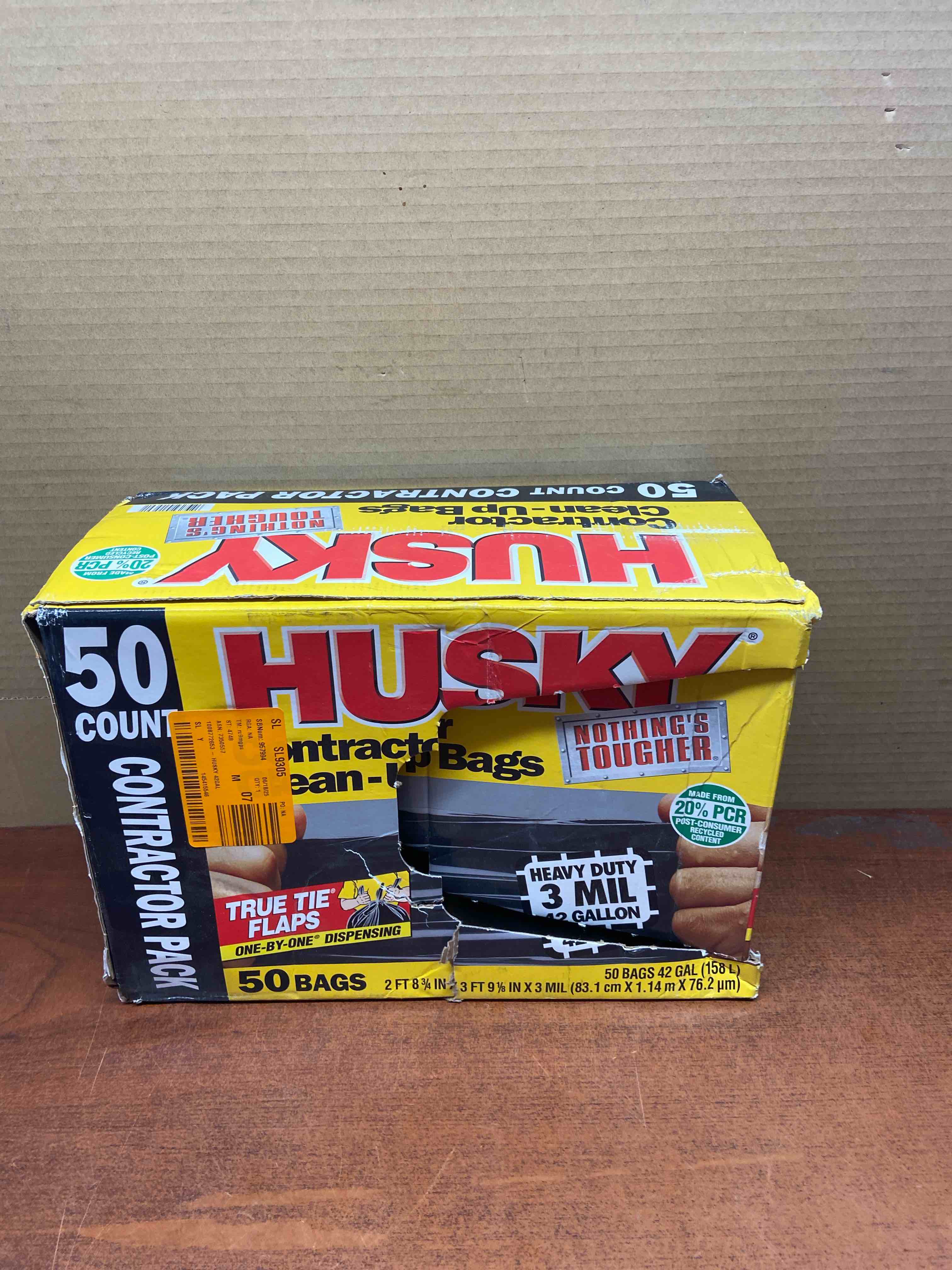 Husky 42 Gal. Heavy-Duty Contractor Clean-Up Bags with 10% PCR (50-Count), Black