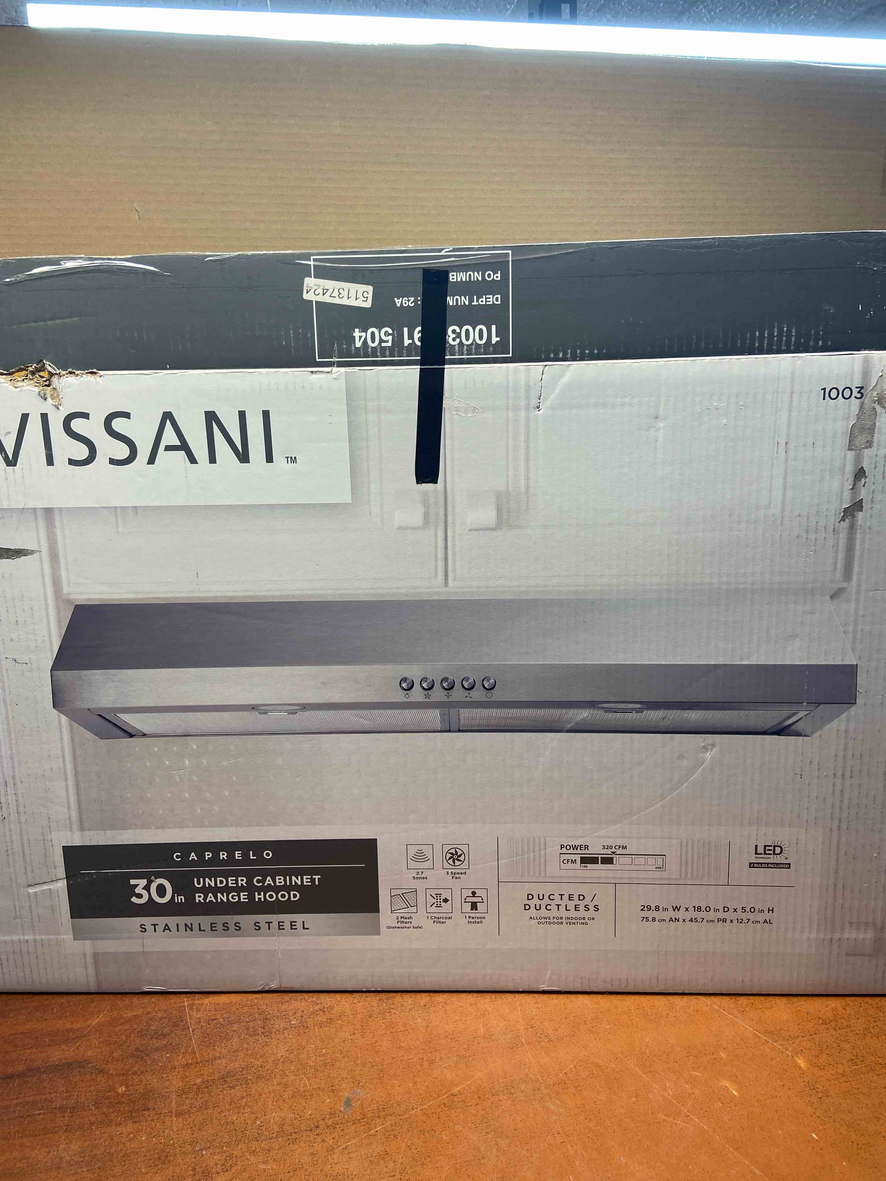  Vissani QR254s 30 in Convertible Under Cabinet Range Hood with Charcoal Filter