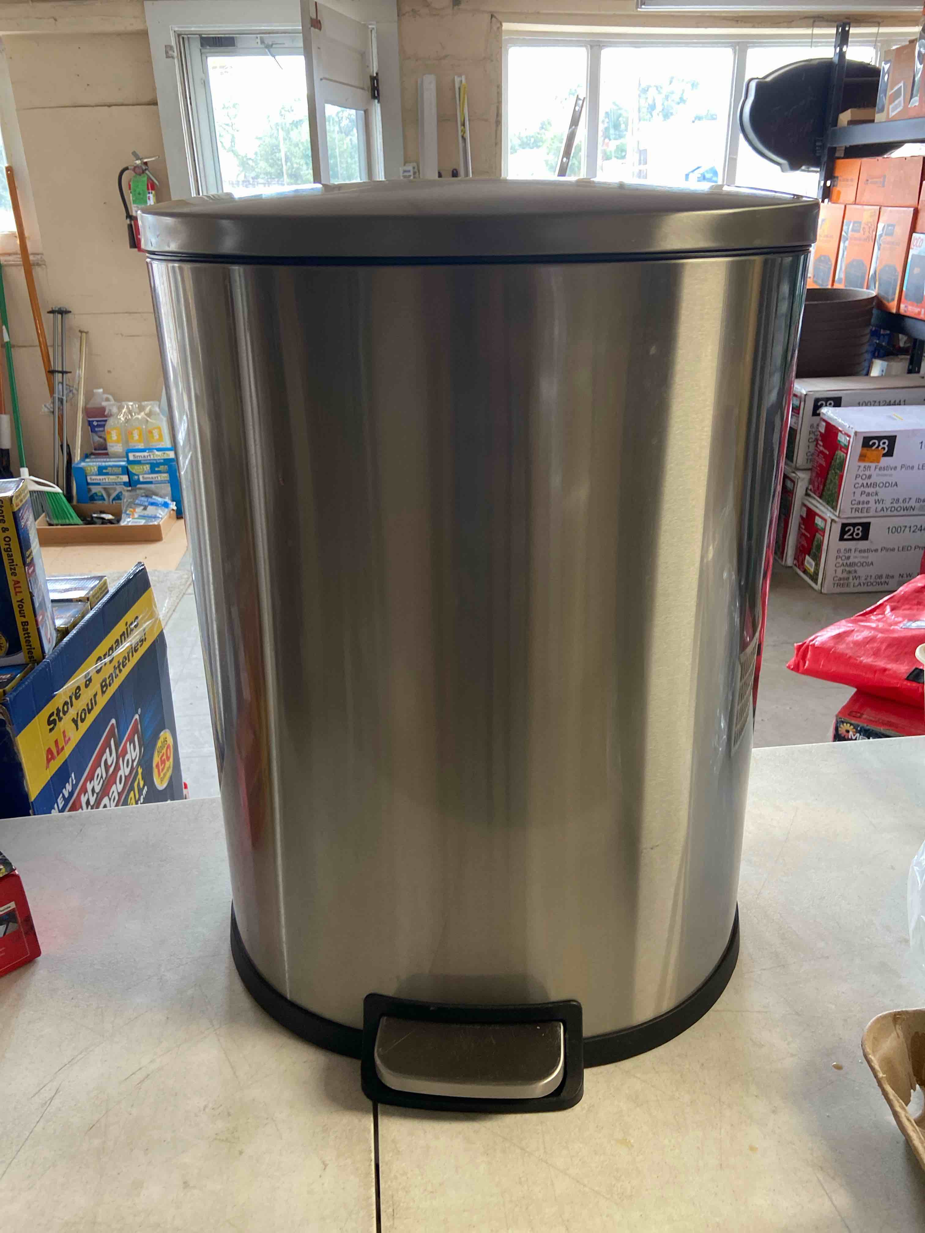 13 Gal. Stainless Steel D-Shaped Step On Trashcan