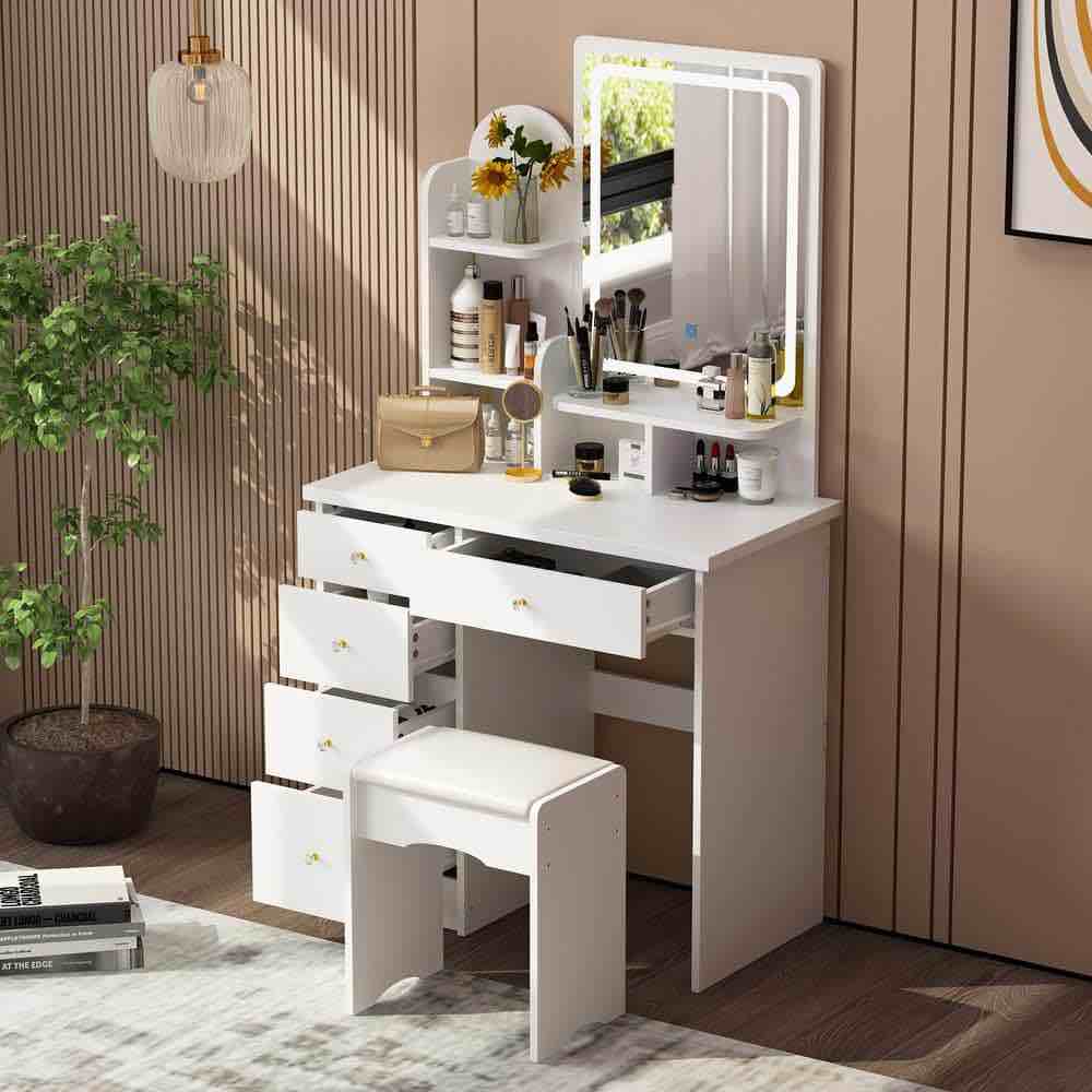 5 drawer white make up vanity set dressing table