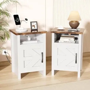 Lacoo 2 Farmhouse Modern nightstand with shelf and barn door