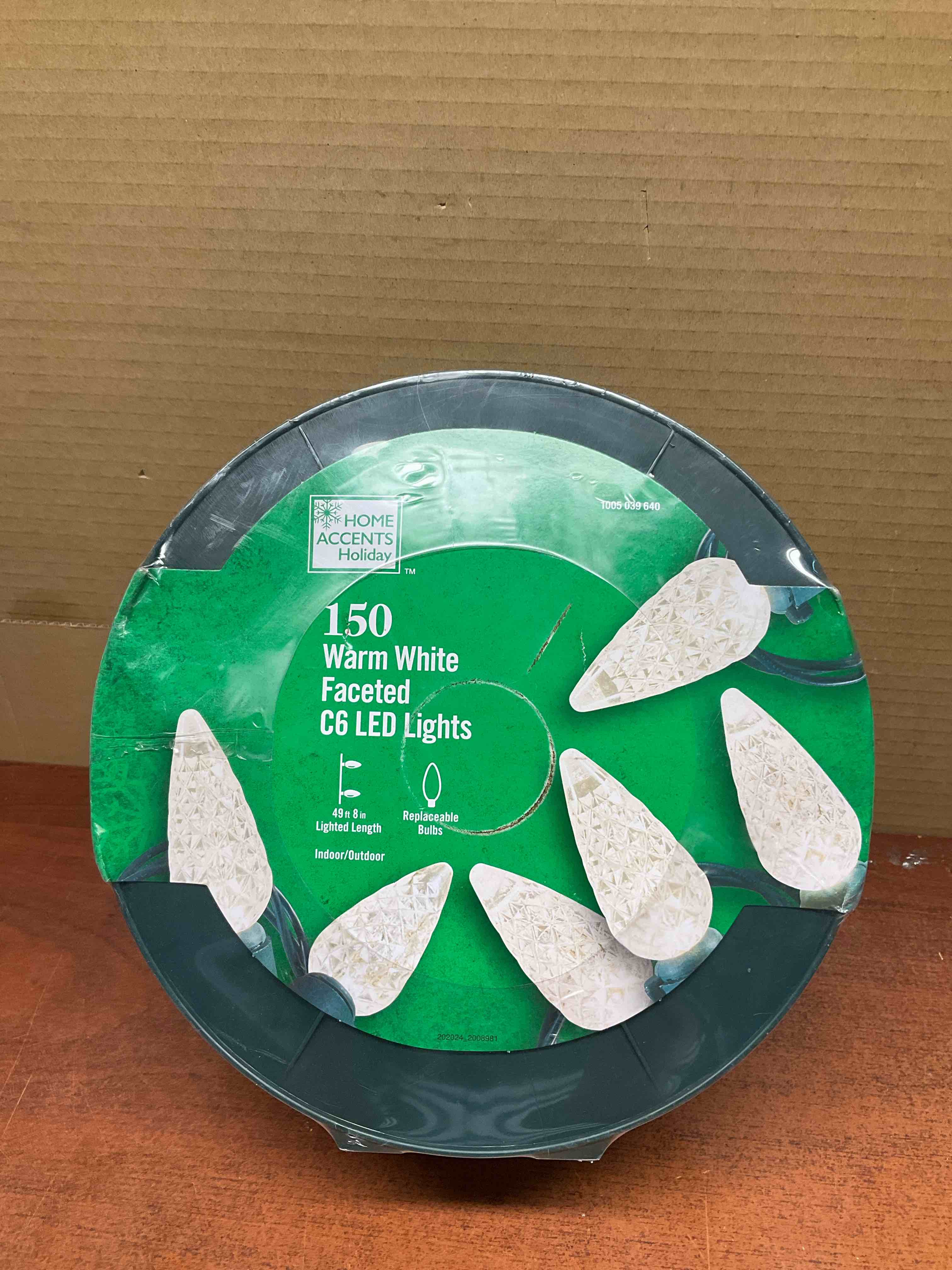 Home Accents Holiday 150 Count Warm White C6 Faceted LED Christmas String Lights on Reel - 50 Feet Lighted Length