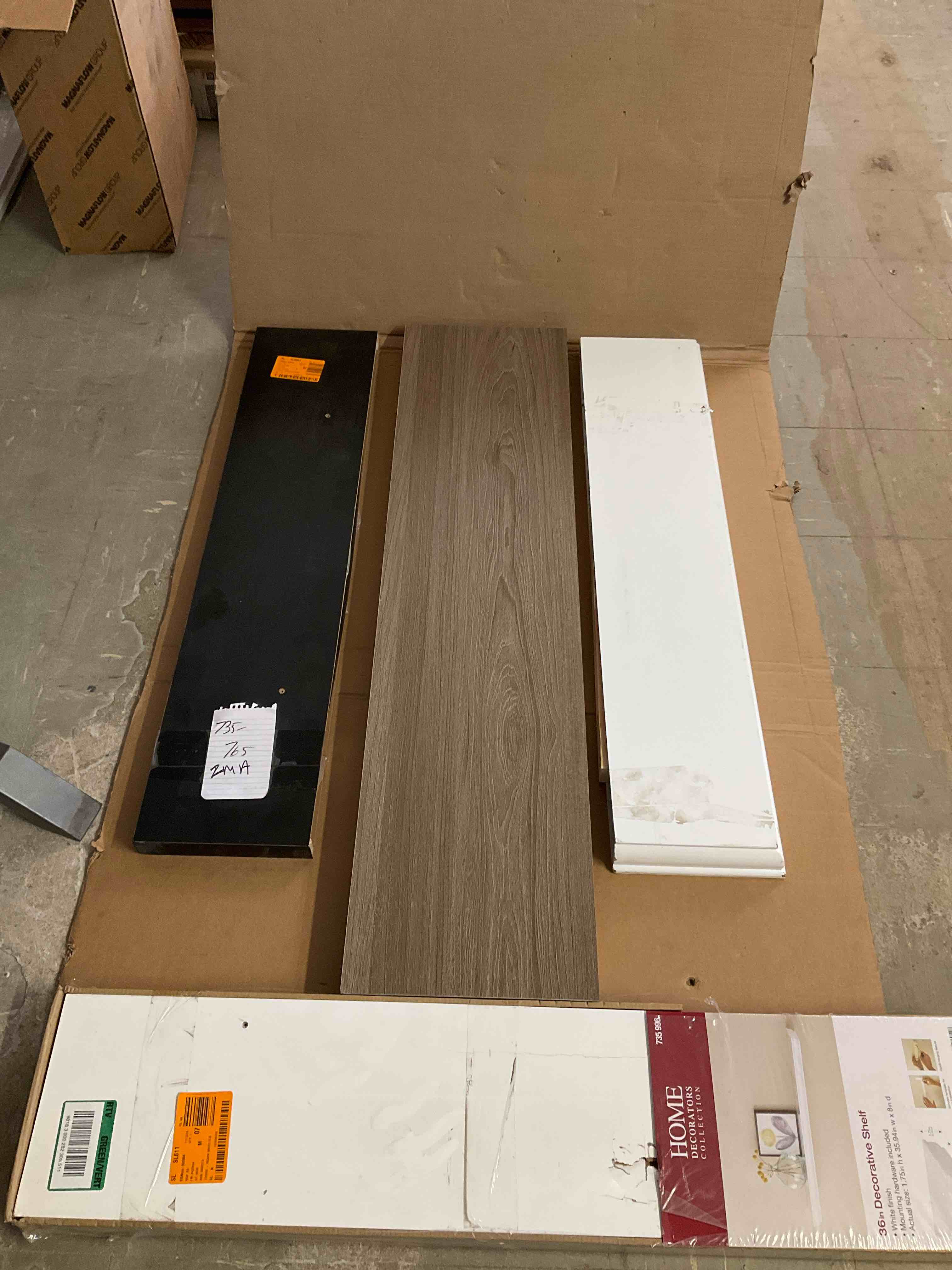 Floating Shelves 3 different colors 2 different sizes ** 2 without hardware As is please see pictures **