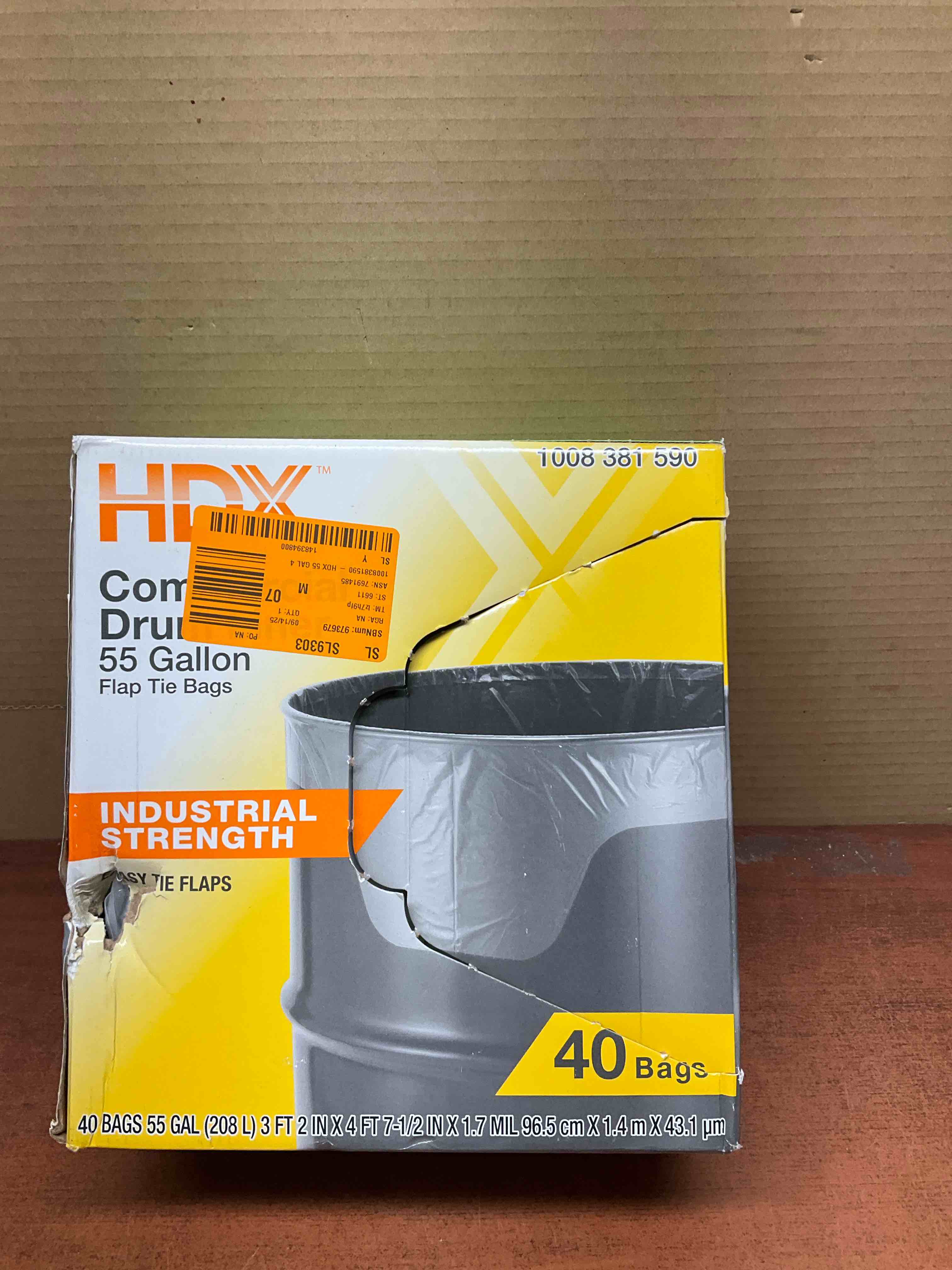 HDX 55 Gallon commercial drum liner 40 bags easy tie flaps