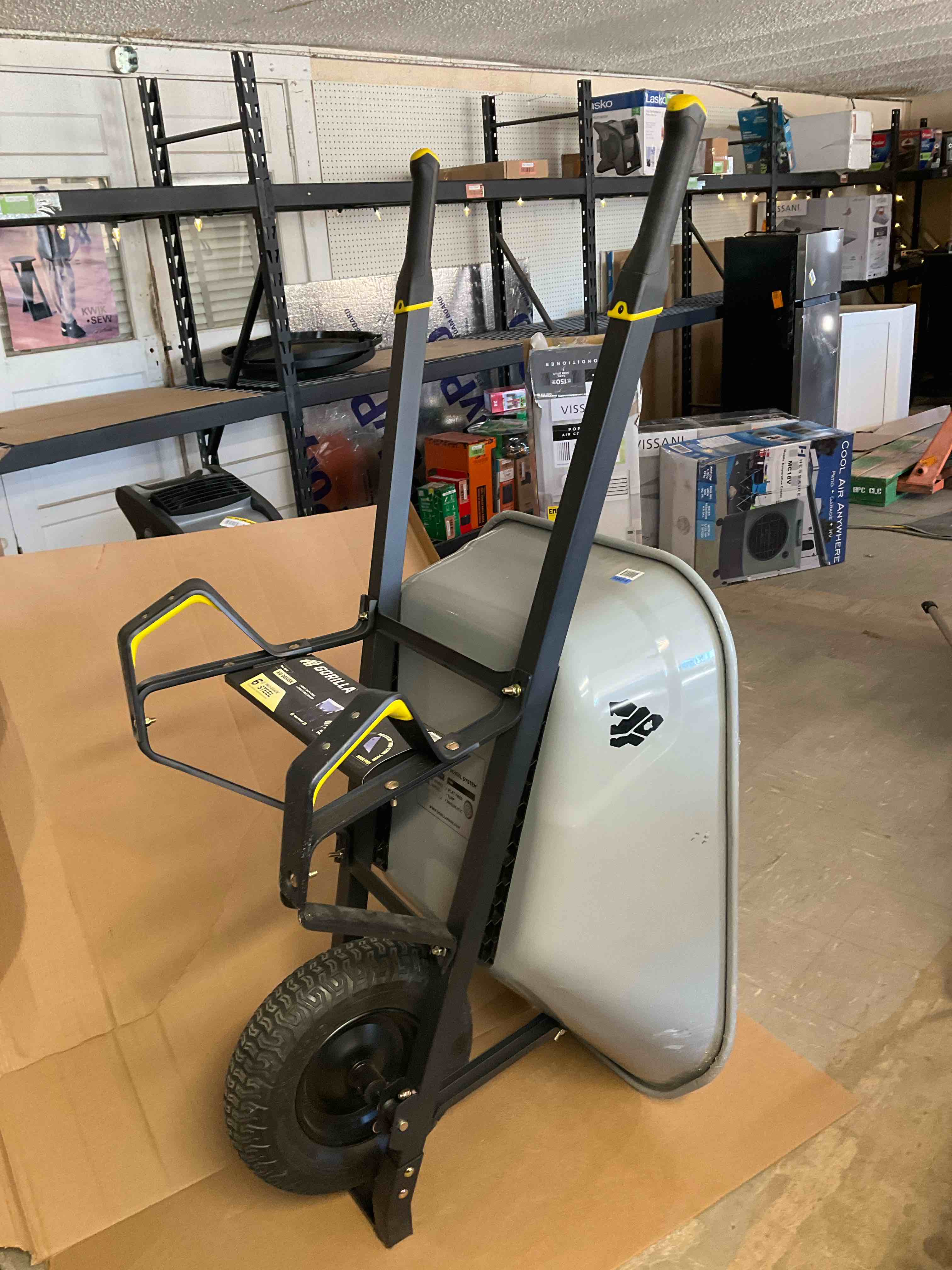 gorilla 6 ft.³ pro grade, steel wheelbarrow, heavy duty, steel, structured braces