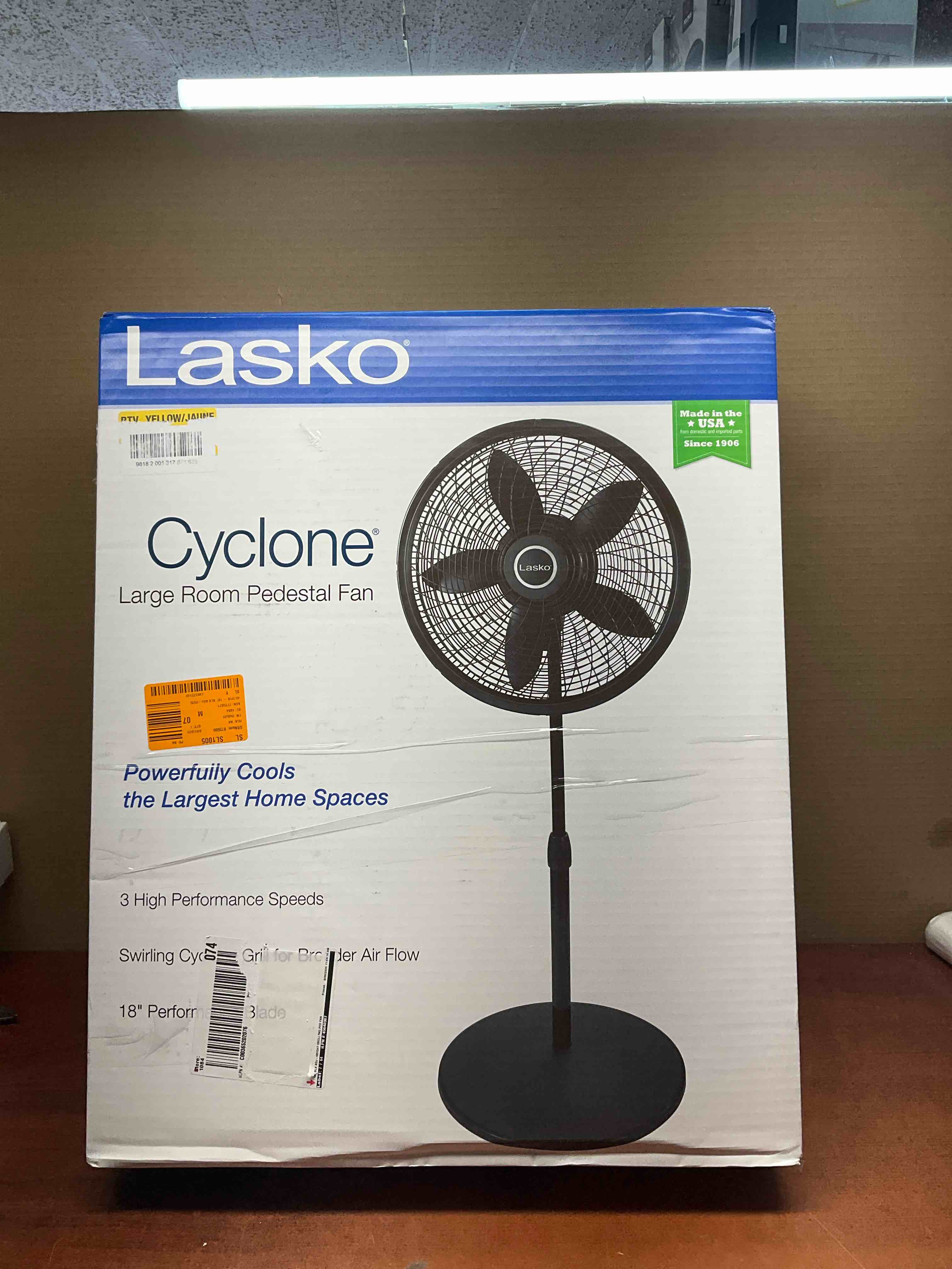 Lasko Cyclone 18  Adjustable Large Room Pedestal Fan  3 Speeds  54.5  H  Black  1823  New